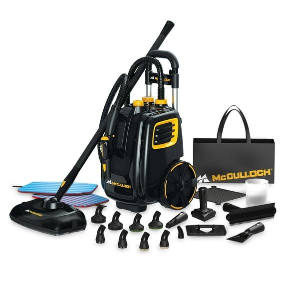 McCulloch MC1385 Deluxe Canister Steam Cleaner, 2-Hour Runtime, Chemical-Free, 23 Accessories: Mop Head, Brushes & More