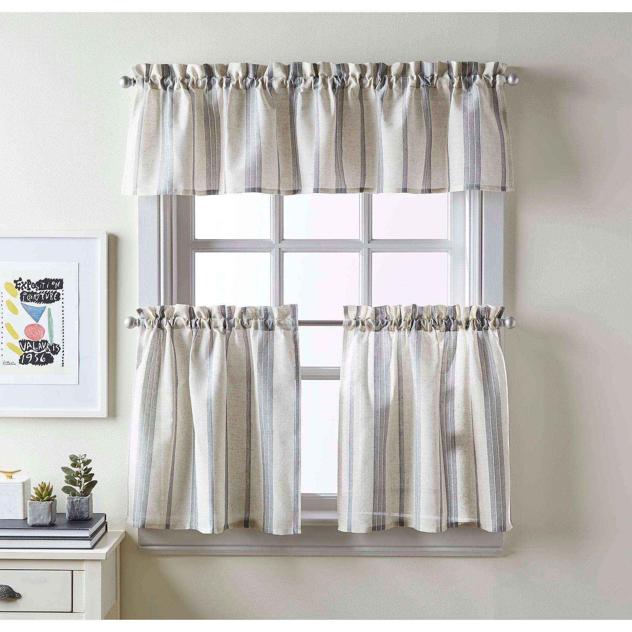 Gray Linen and Polyester Light-Filtering Tier Curtains