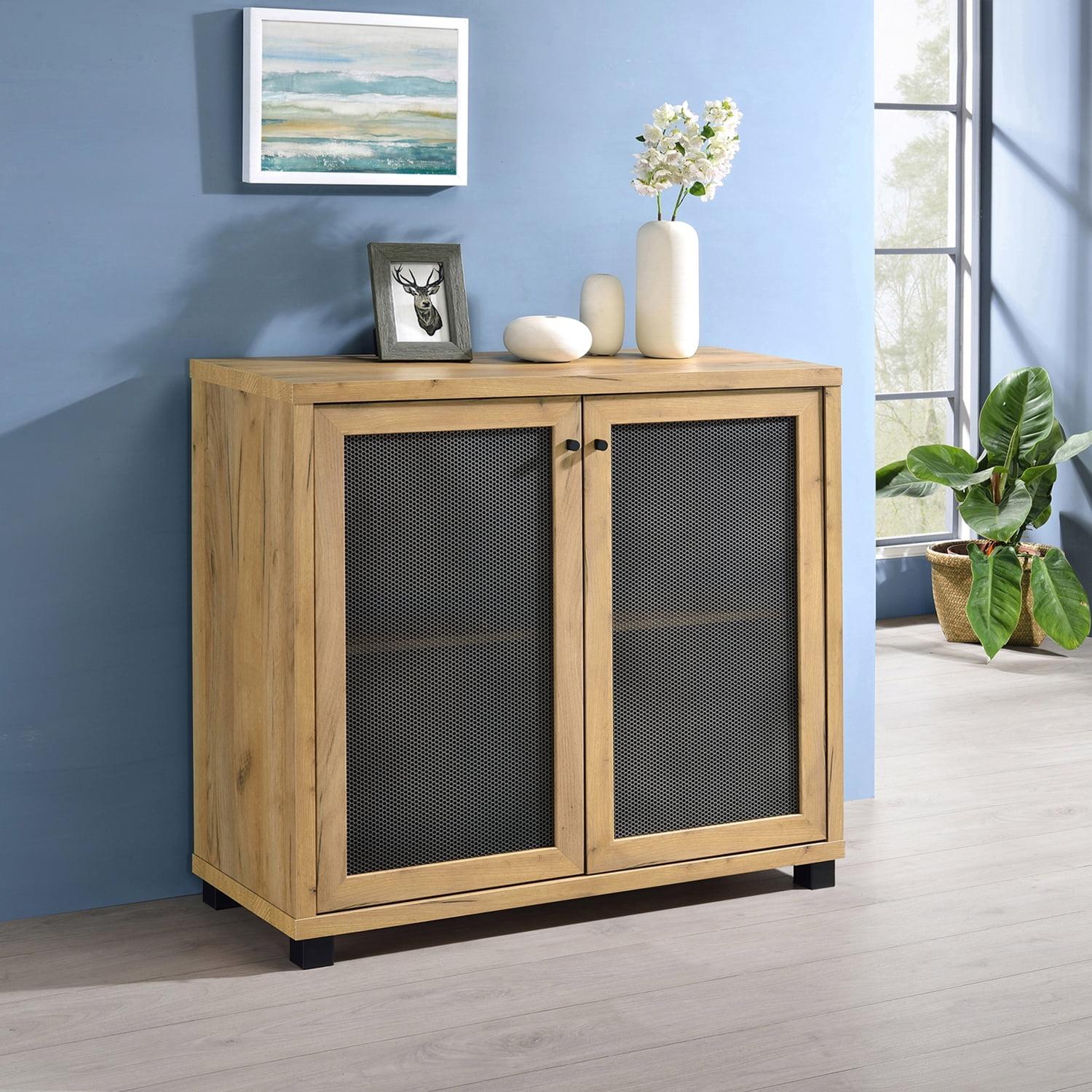 Golden Oak Transitional Accent Cabinet with Mesh Doors