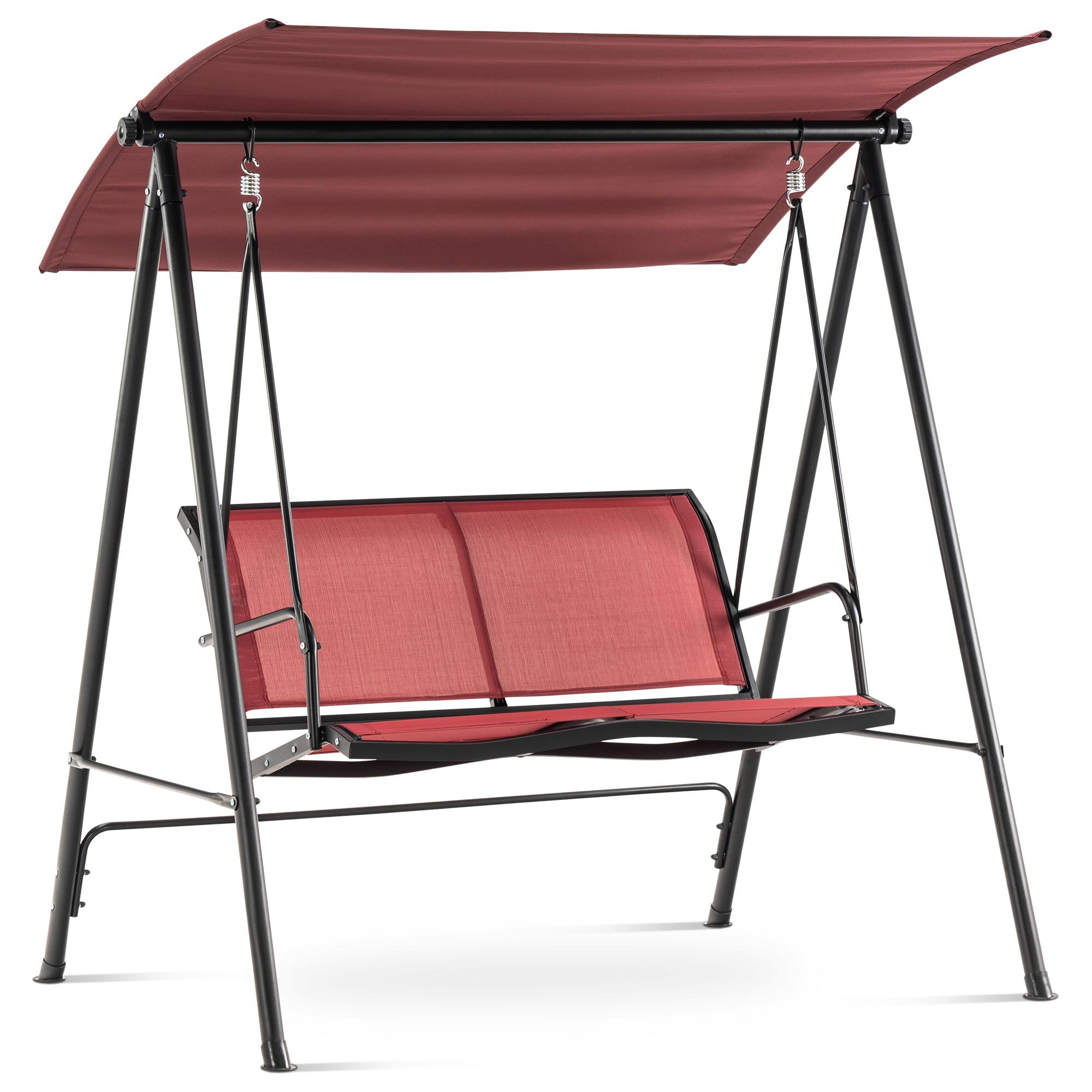 Burgundy Steel Frame 2-Person Patio Swing with Adjustable Canopy