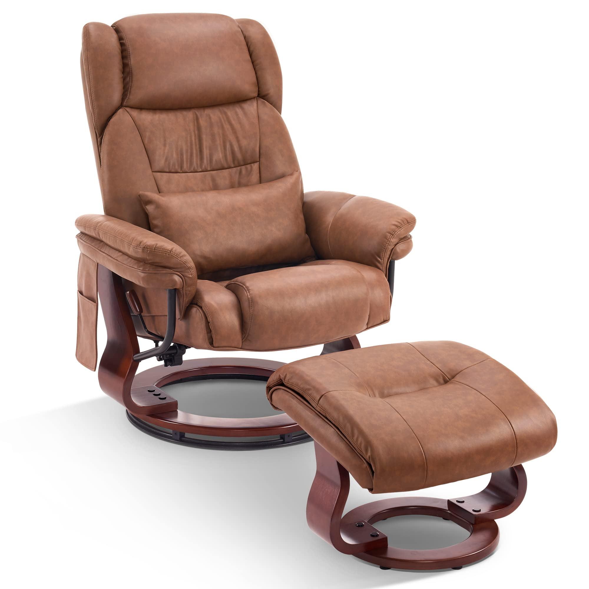 Saddle Faux Leather Swivel Recliner with Massage and Metal Base