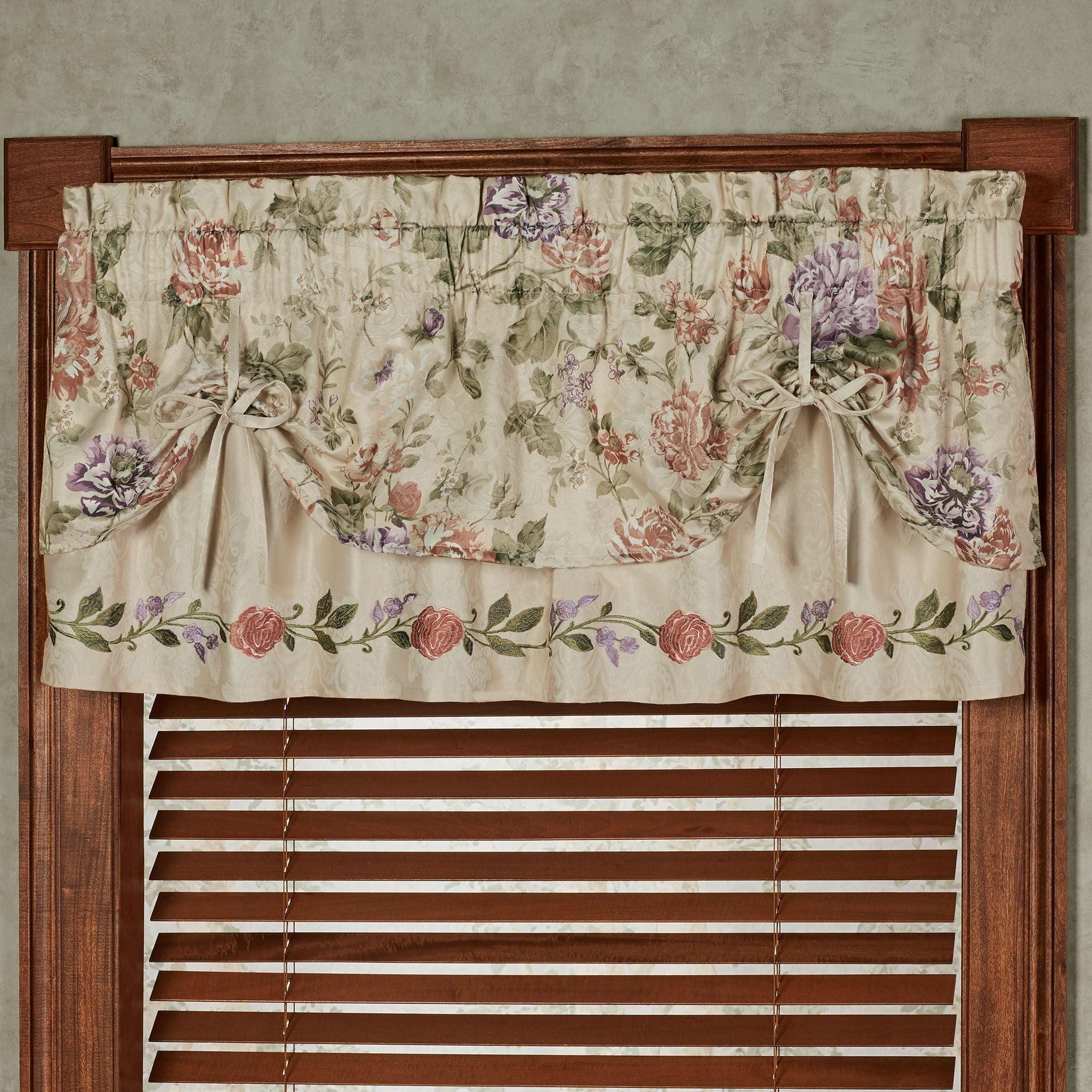 Meadow Collection - Floral Tie-up Valance - Champagne - Victorian Style - Luxurious Window Valances for Bedroom Valance Tie Up 60 x 18 Inches