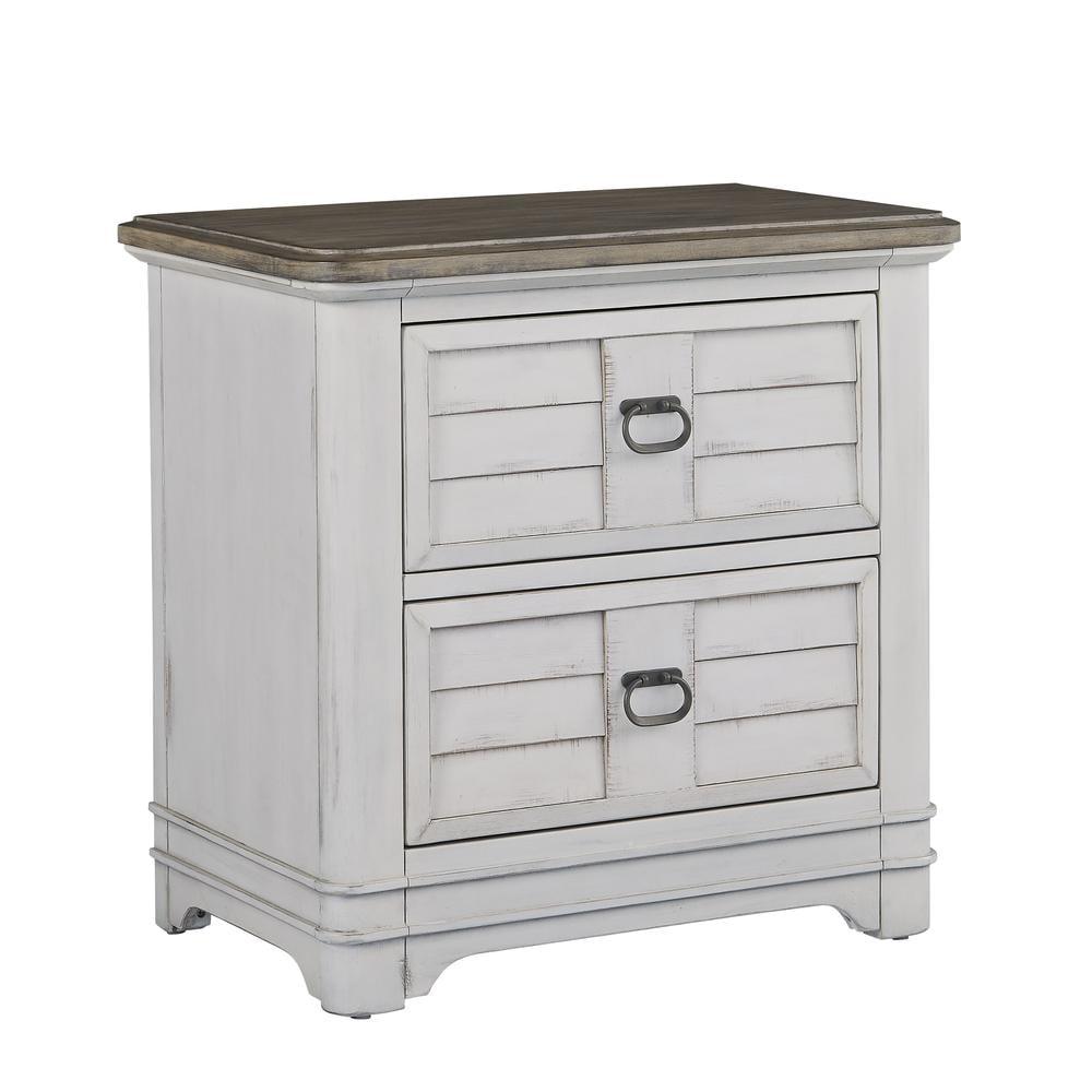 Meadowbrook White-Washed Wood Two Drawer Nightstand