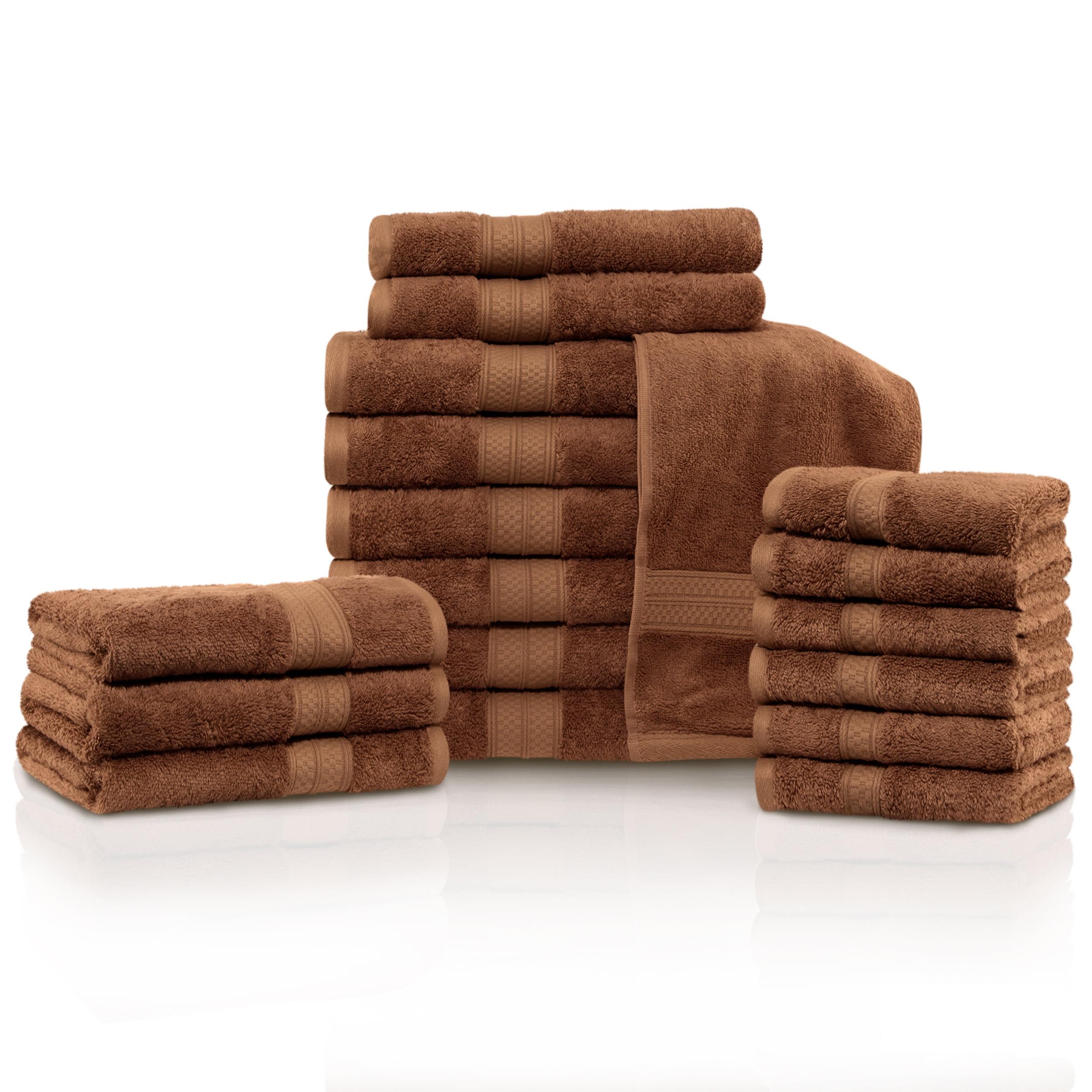 Rayon From Bamboo Cotton Blend Solid Assorted 18 Piece Bathroom Towel Set, Cocoa - Blue Nile Mills