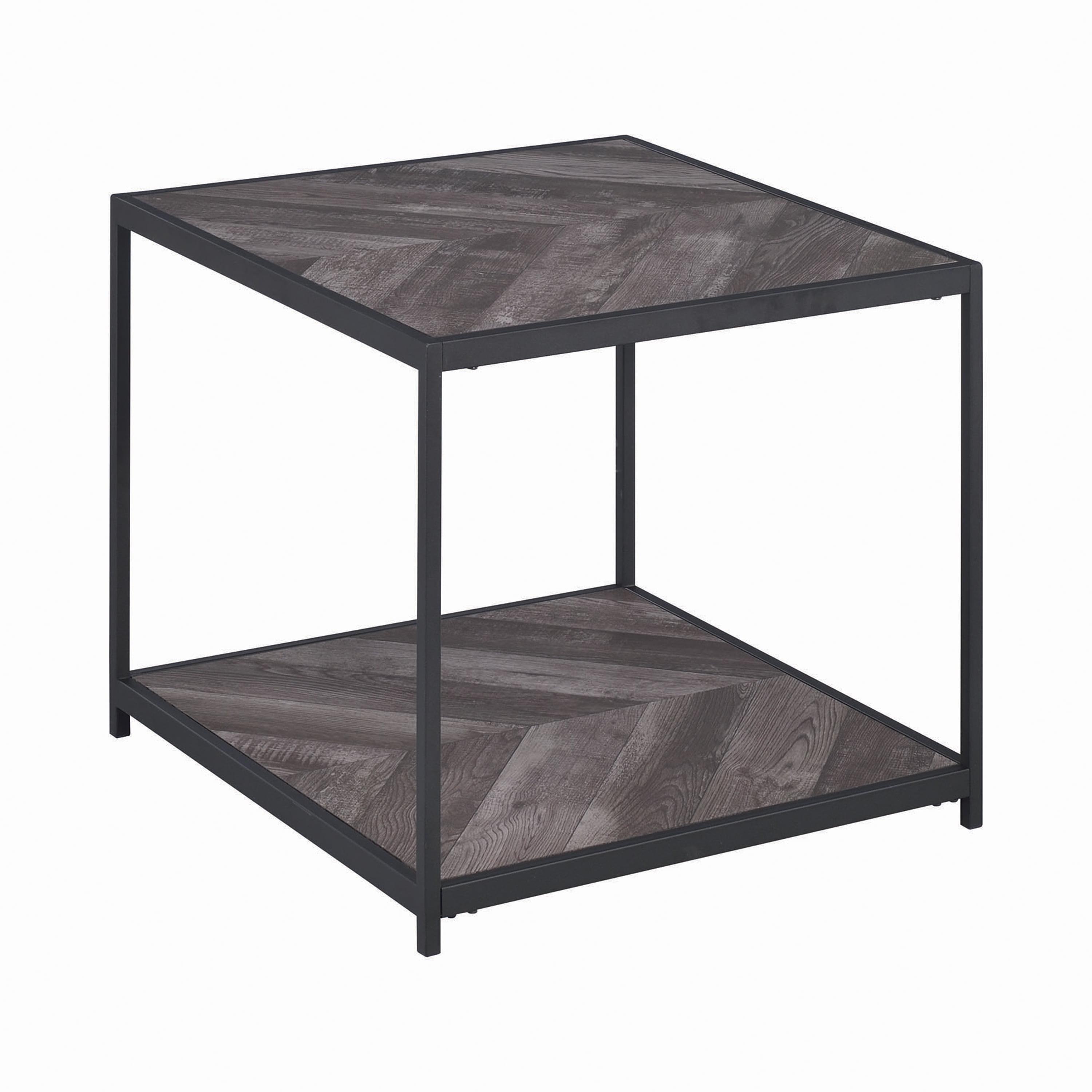 Beckley 23.5'' Square Rustic Grey Herringbone Wood & Metal End Table