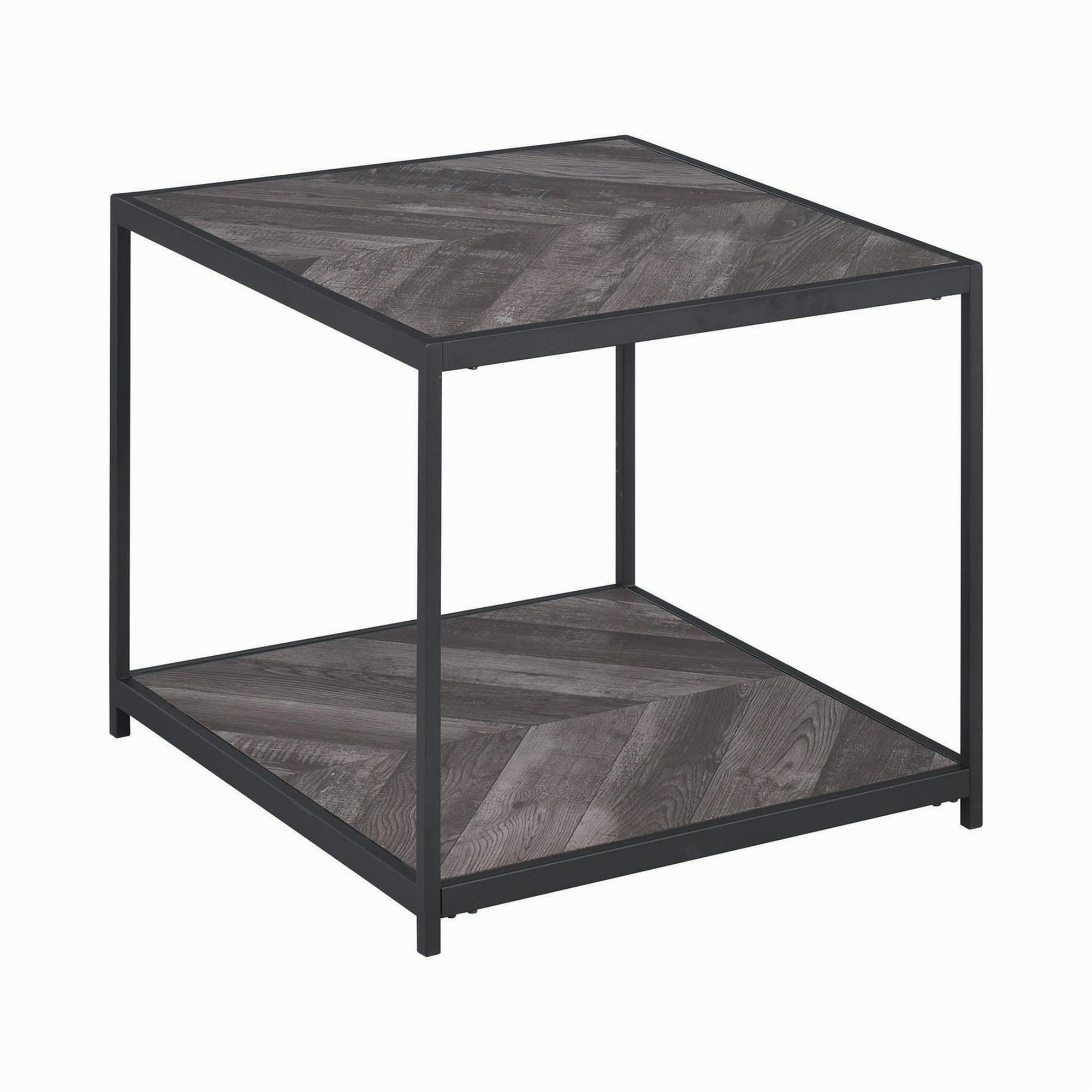 Beckley Wood End Table Gray Herringbone/Black - Coaster