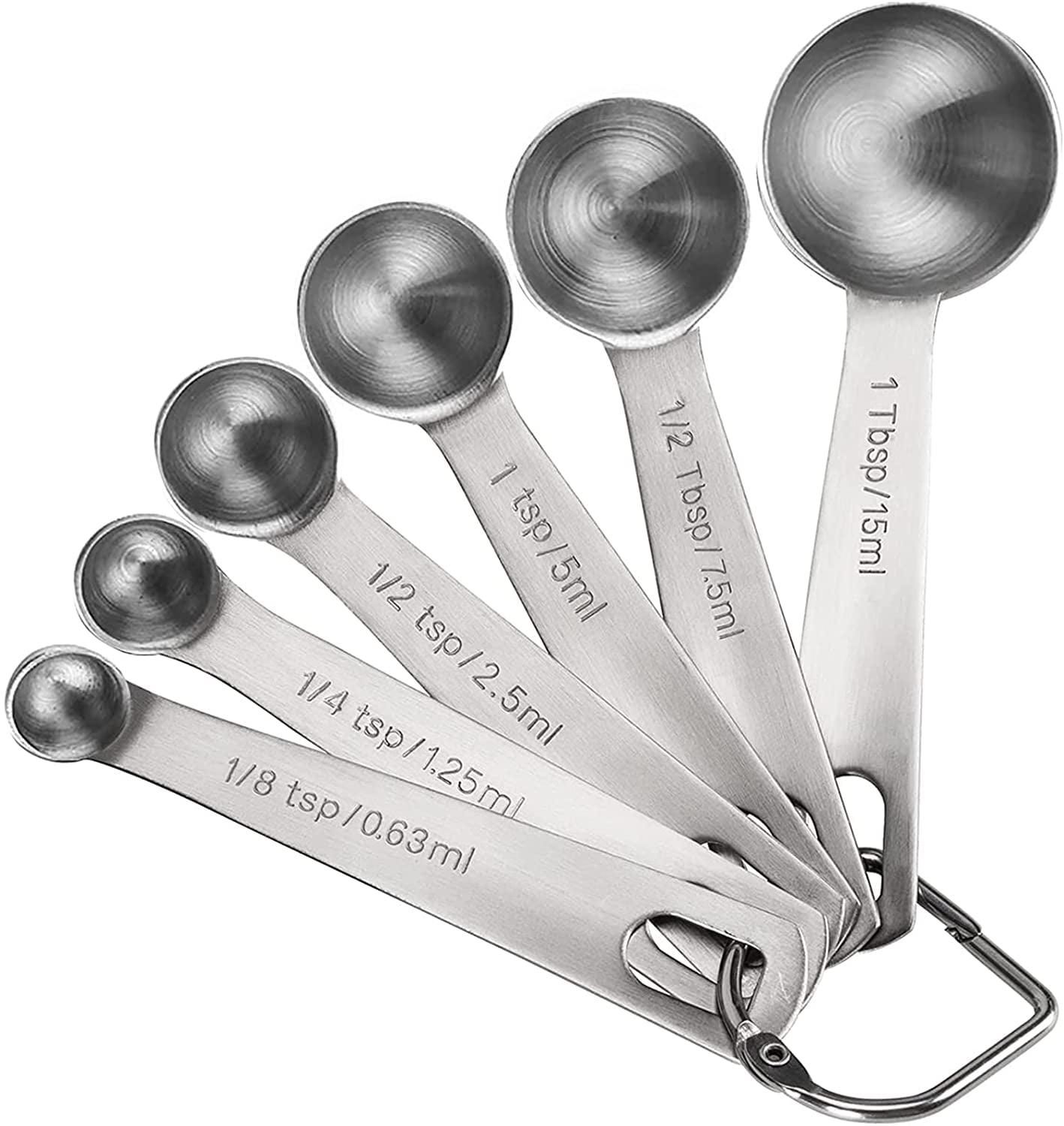 Measuring Spoons, Premium Heavy Duty 18/8 Stainless Steel Measuring Spoons Cups Set, Small Tablespoon with Metric and US Measurements, Set of 6 for Gift Measuring Dry and Liquid Ingredients