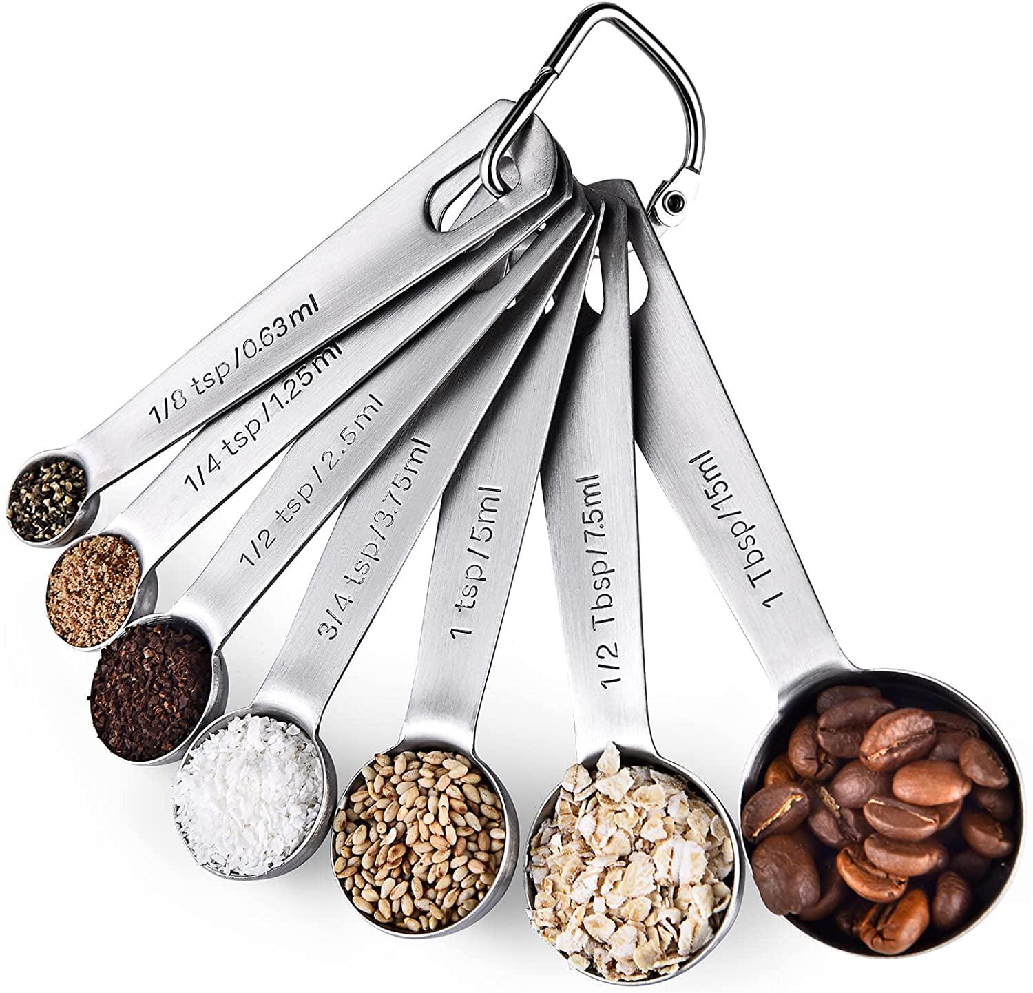 Measuring Spoons: U-Taste 18/8 Stainless Steel Measuring Spoons Set of 7 Piece: 1/8 tsp, 1/4 tsp, 1/2 tsp, 3/4 tsp, 1 tsp, 1/2 tbsp & 1 tbsp Dry and Liquid Ingredients