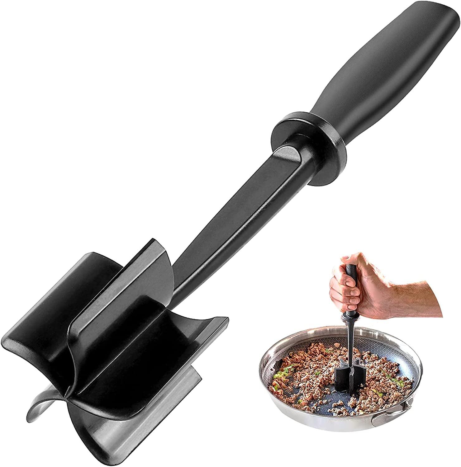 Black Plastic Meat and Potato Masher with Ergonomic Handle