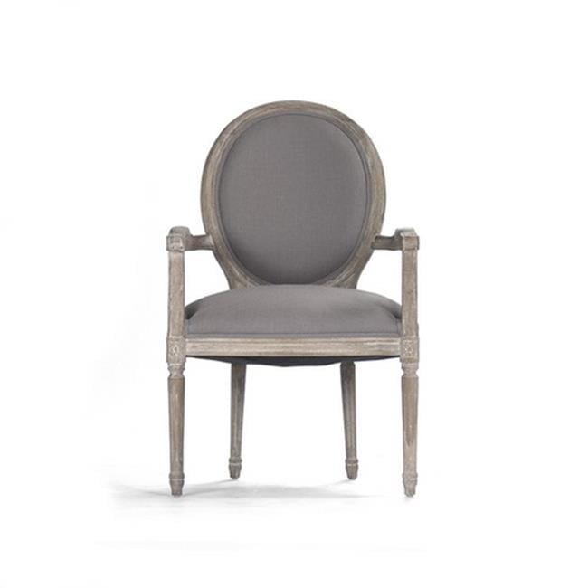 Medallion Arm Chair, Grey Linen - 25 x 40.5 x 22.5 in.