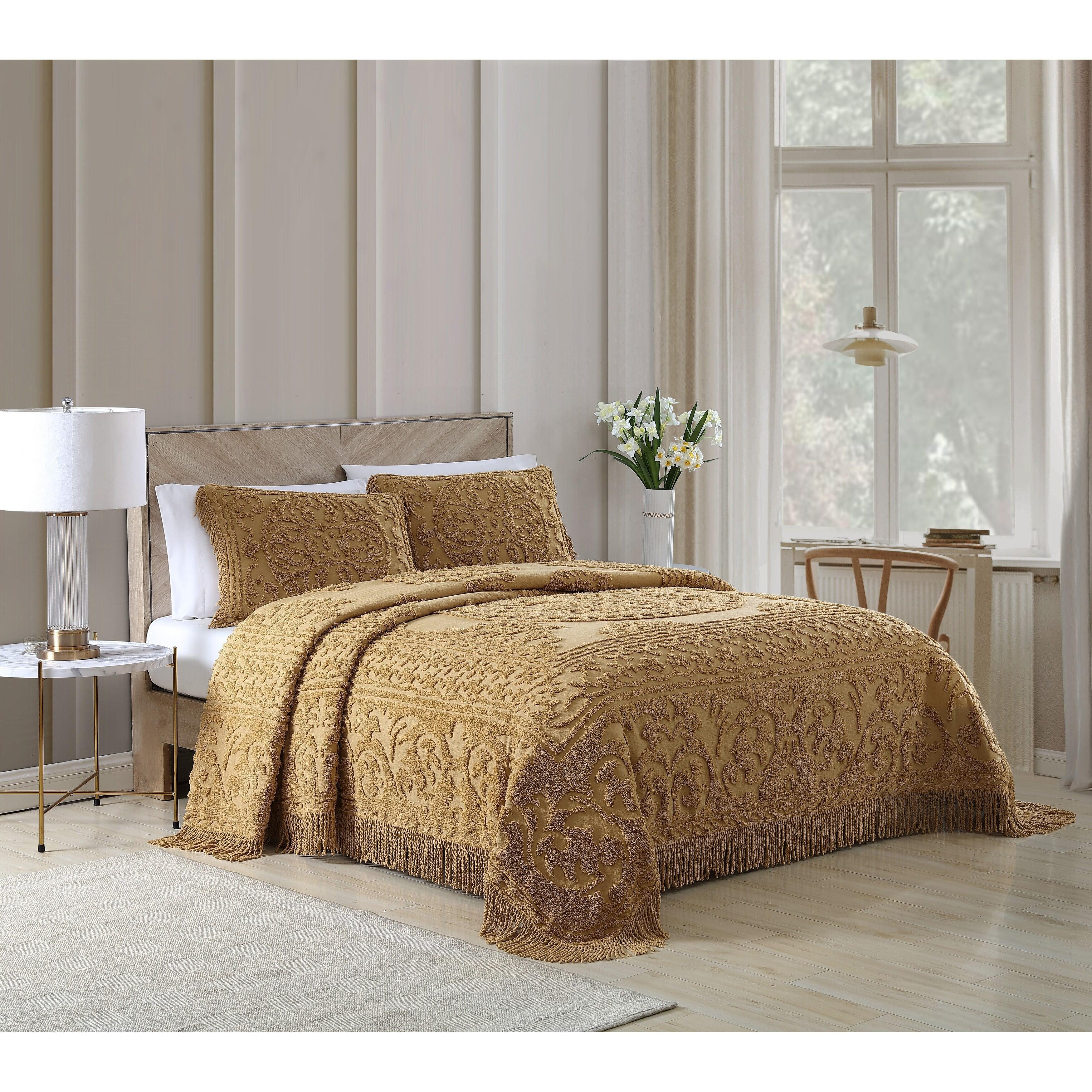 Gold Full Cotton Medallion Chenille Bedspread