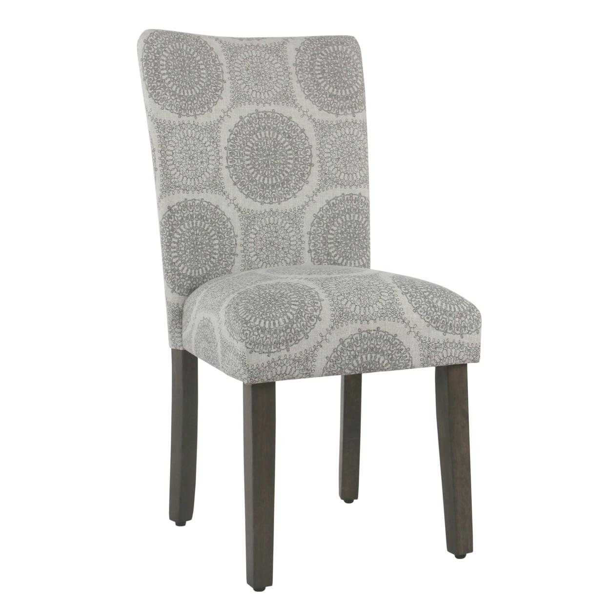 Gray Medallion Upholstered Parsons Side Chair Set with Wood Legs