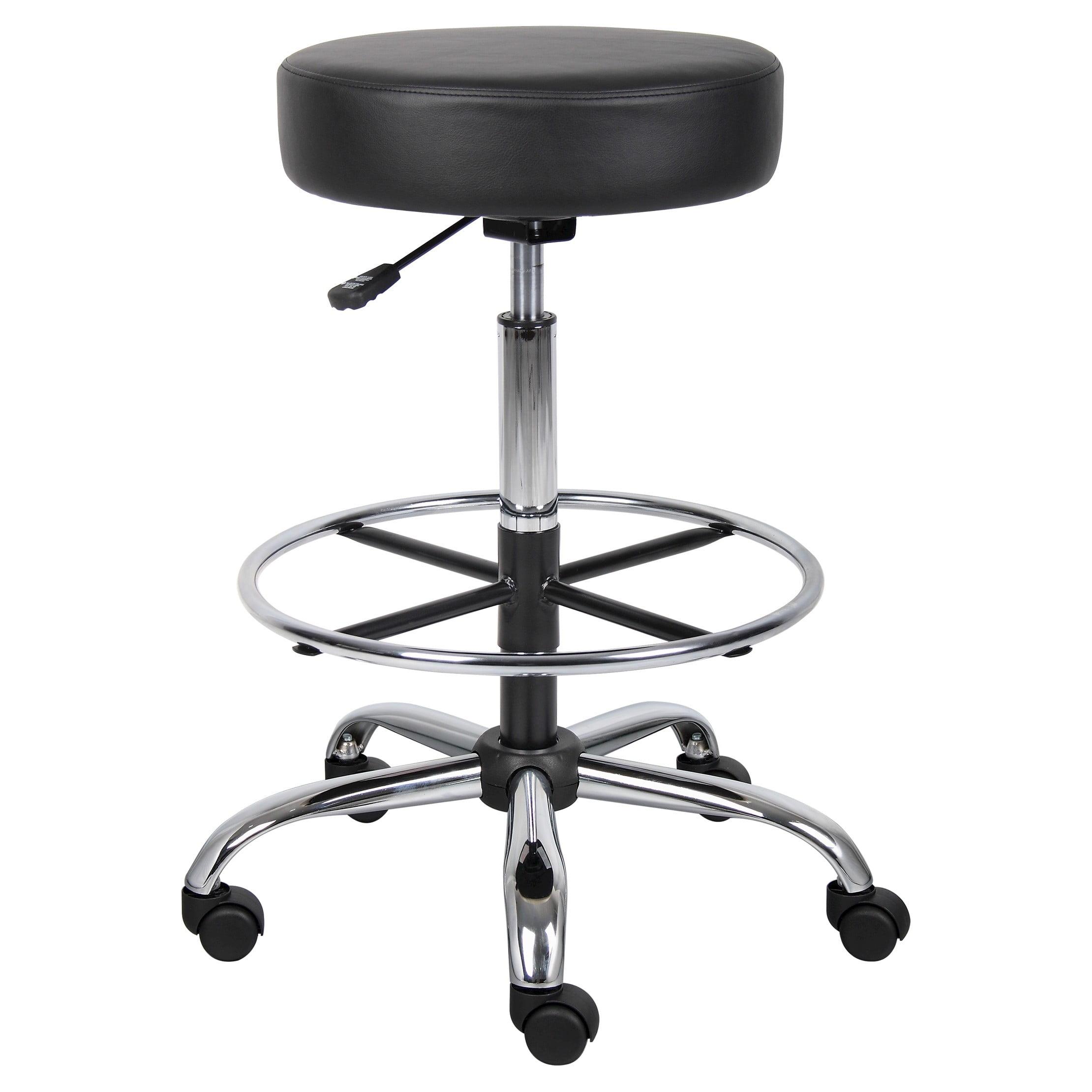 Sleek Adjustable Black Leather Swivel Drafting Stool