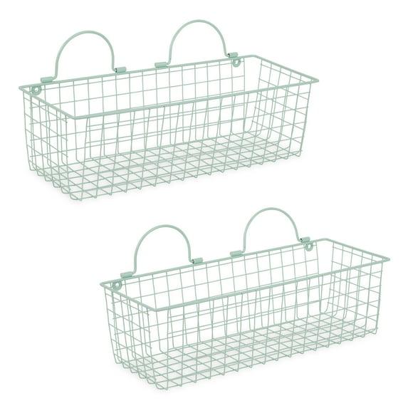 Medium Aqua Wire Wall Basket Set/2