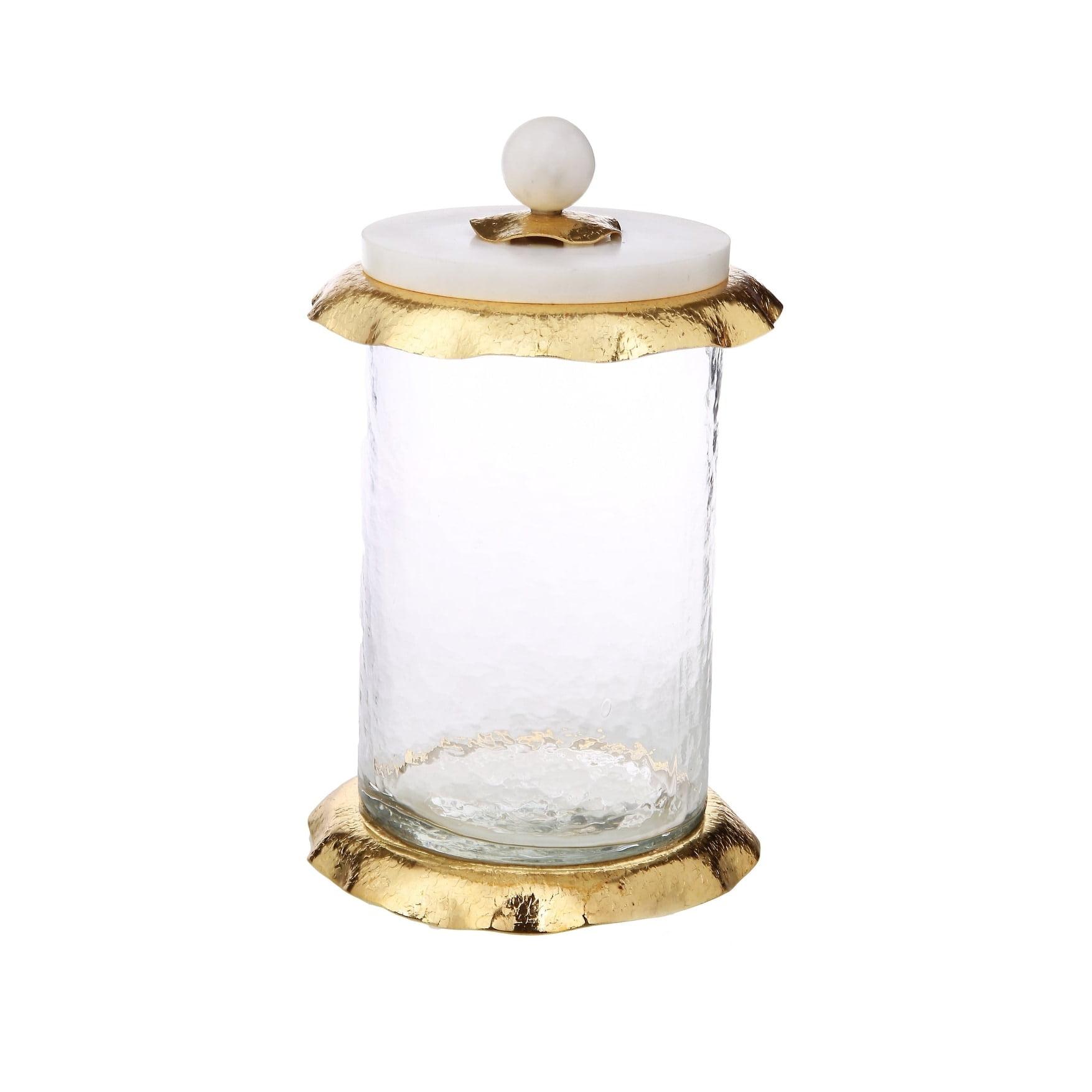 Medium Glass Canister with White Marble and Gold Accents