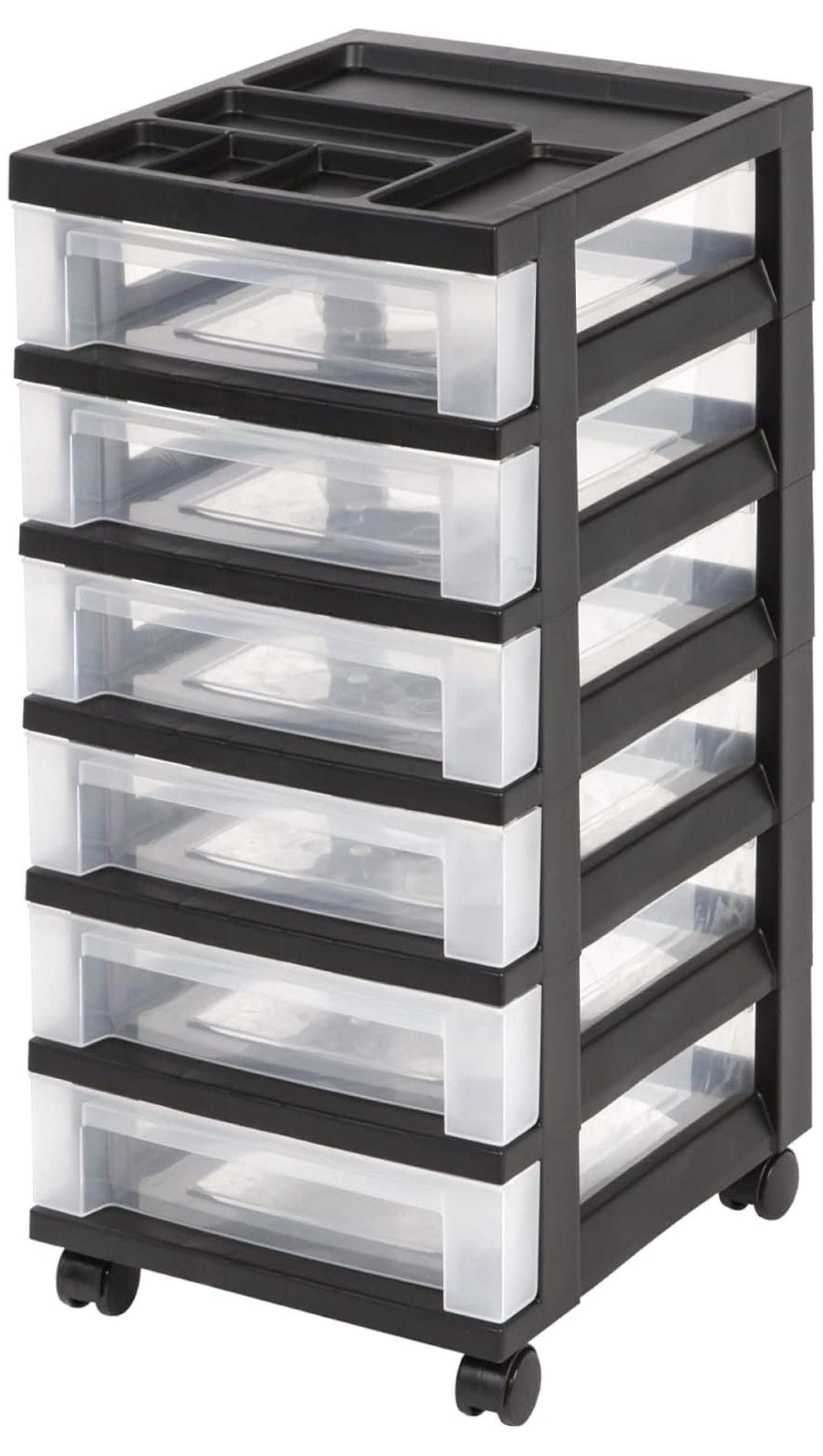 YfulYde Medium Plastic Storage Cart, 6 Drawers, 26 7/16in.H x 12 1/16in.W x 14 1/4in.D, Black, 116815