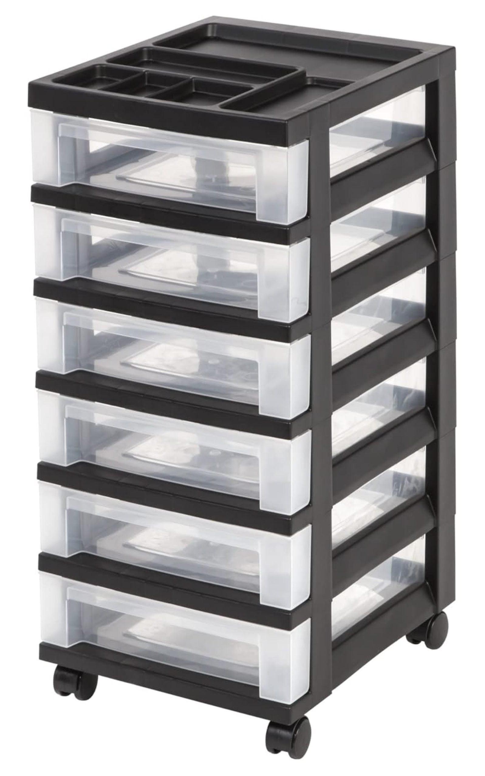 YfulYde Medium Plastic Storage Cart, 6 Drawers, 26 7/16in.H x 12 1/16in.W x 14 1/4in.D, Black, 116815