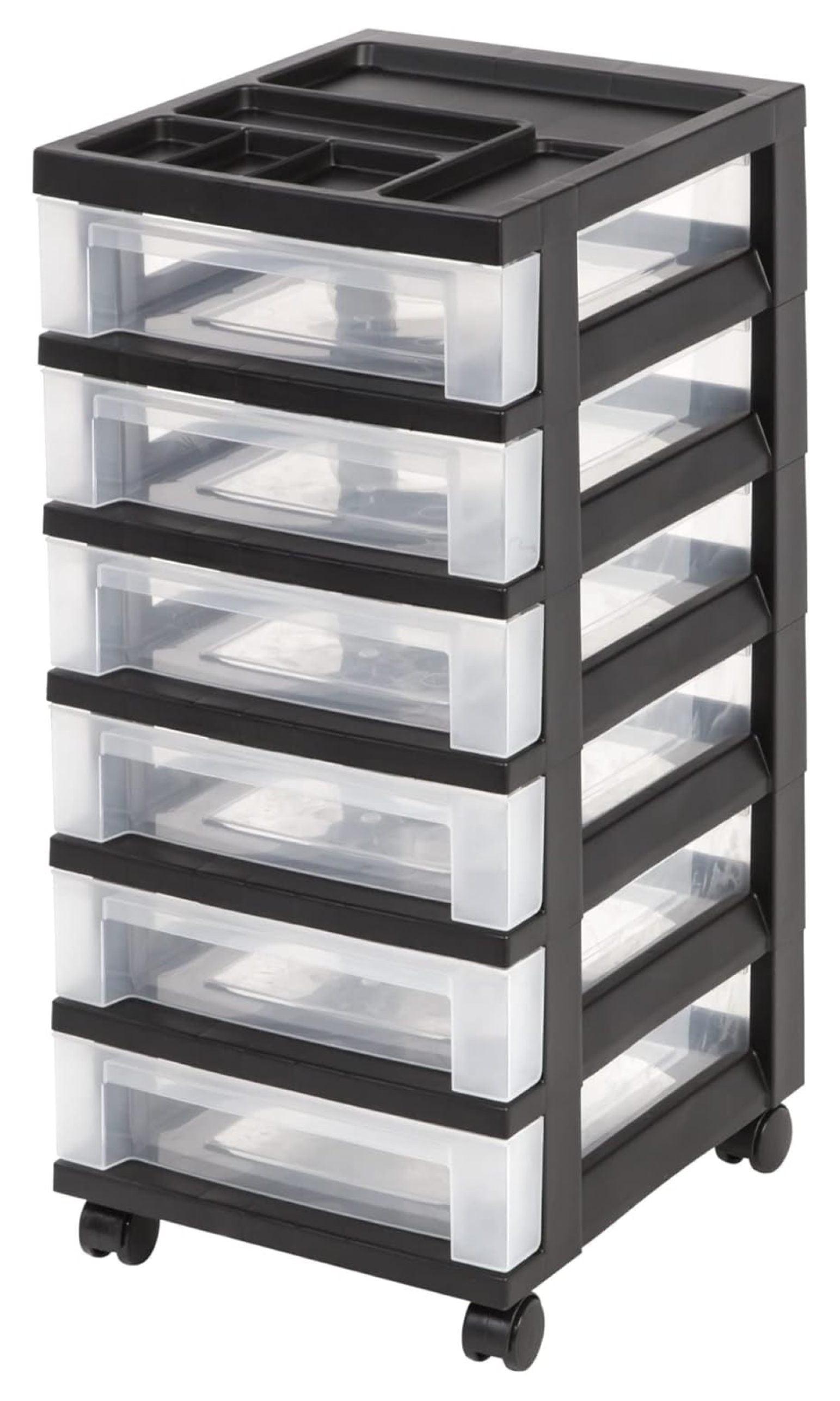 Black and Clear Extra Large 6-Drawer Rolling Plastic Storage Cart