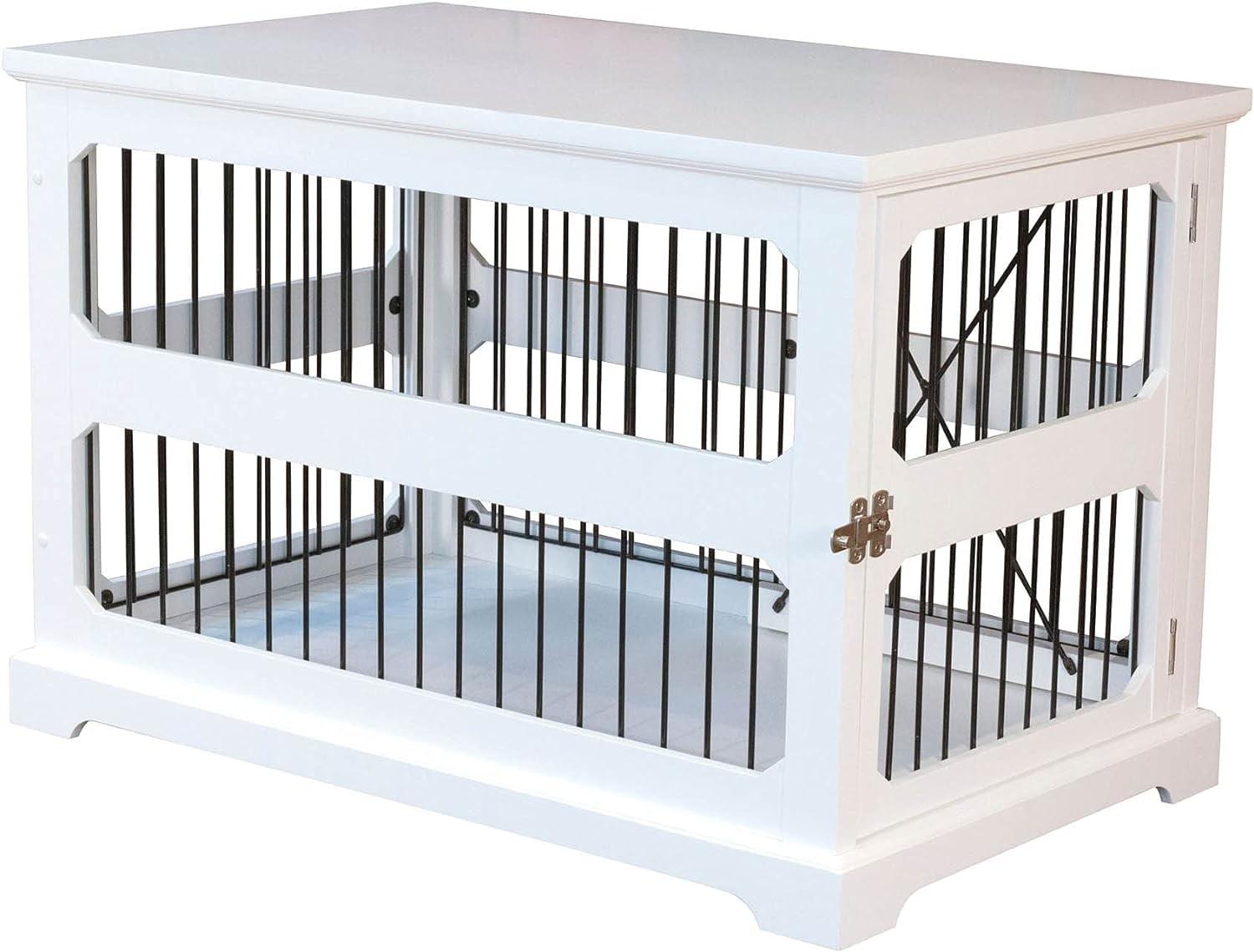 Modern White Slide-Aside Pet Crate & Side Table - Medium