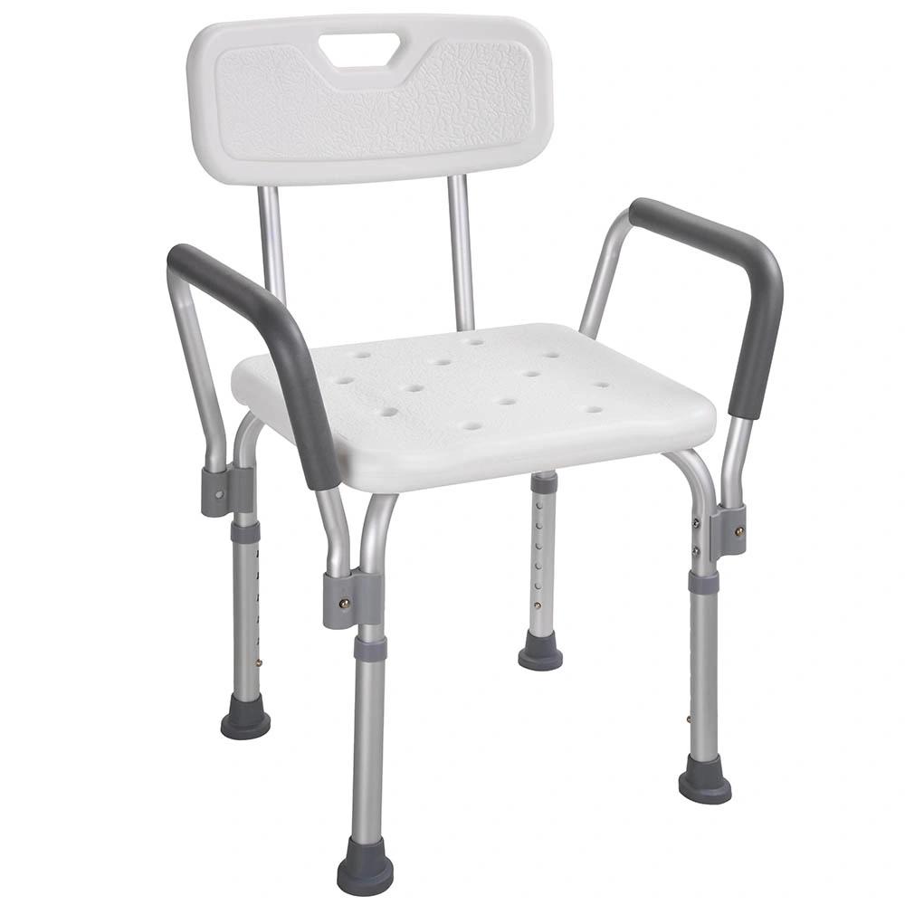 Adjustable White Aluminum Medical Shower Chair with Backrest and Handles