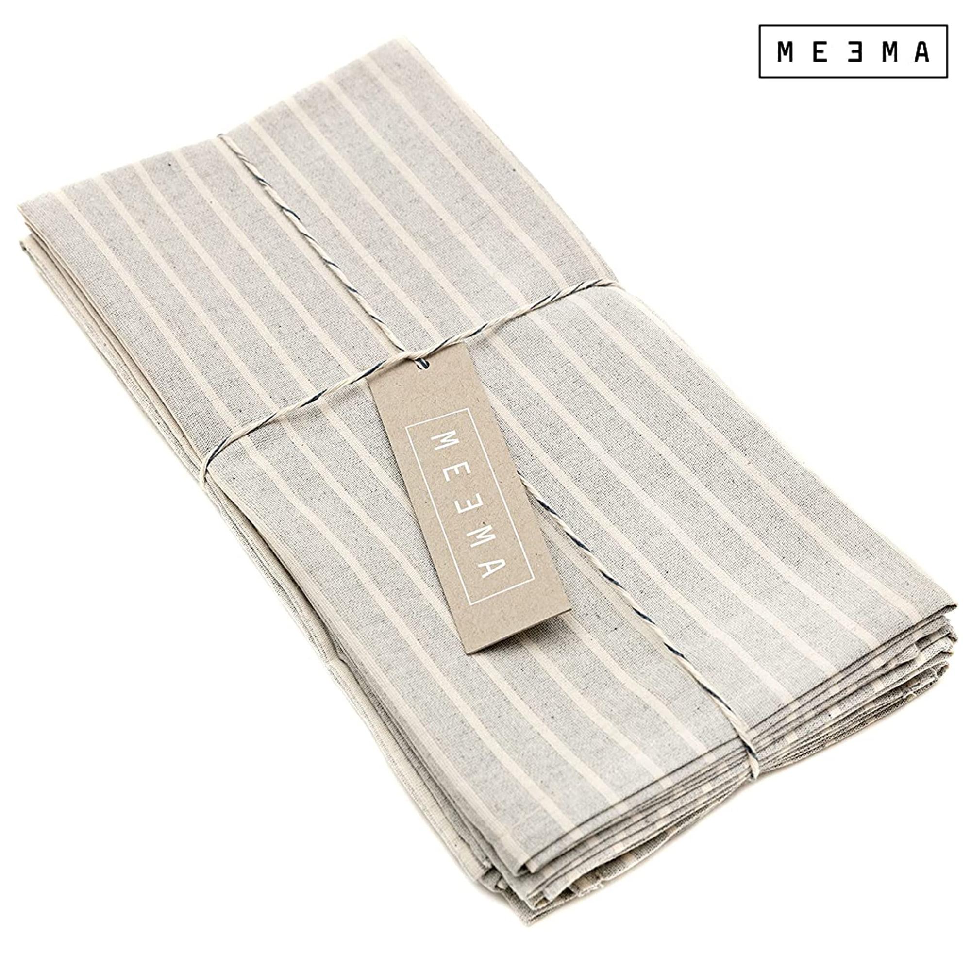 Grey Striped Cotton Christmas Dinner Napkins Set of 4