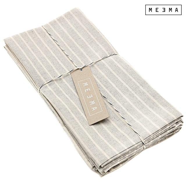 Meema Cloth Napkins Set of 4 Cotton, Striped Grey, Dinner Linen Christmas Napkins Washable- Table Christmas Gifts