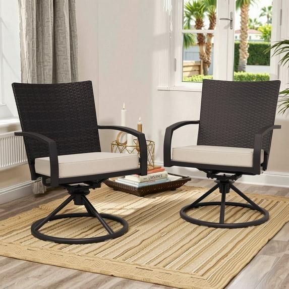 Crosley Furniture Kaplan Fabric Outdoor Swivel Chair Set in Oatmeal (Set of 2)