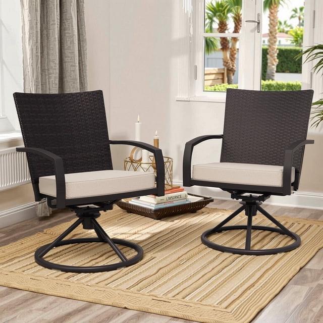 Crosley Furniture Kaplan Fabric Outdoor Swivel Chair Set in Oatmeal (Set of 2)
