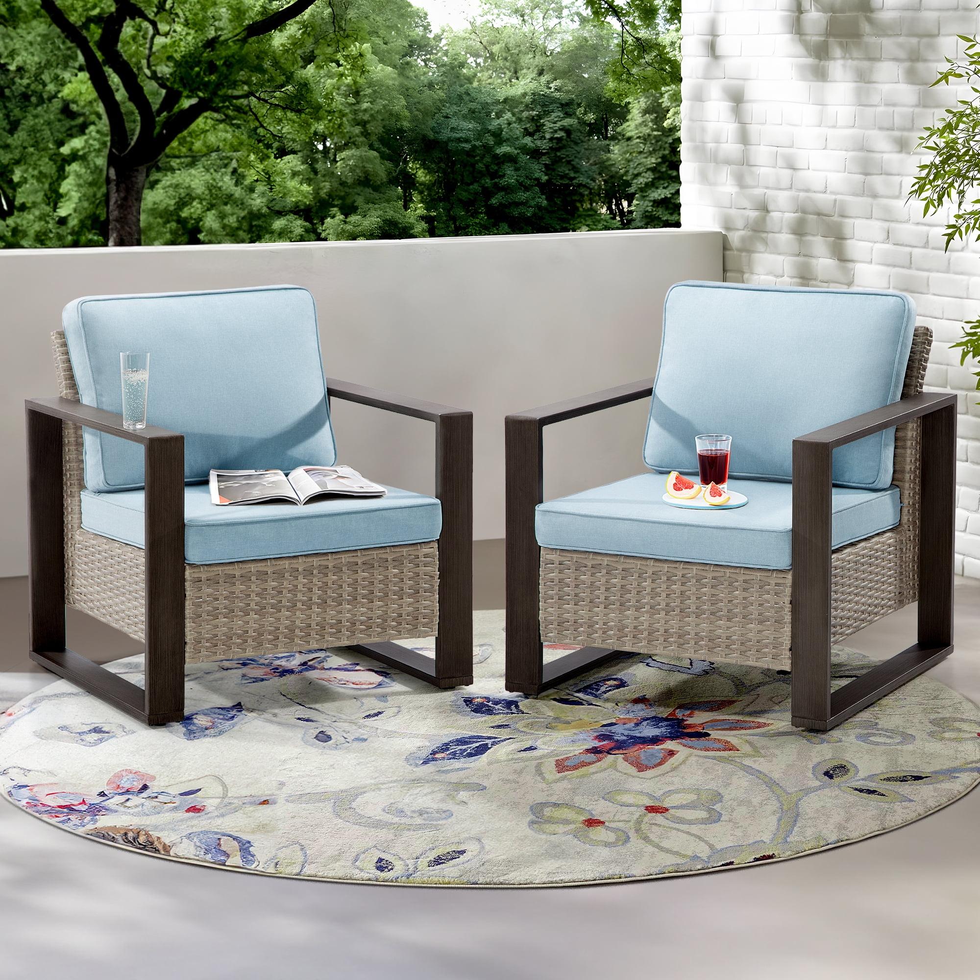 Sky Blue Cushioned Steel Frame Patio Lounge Chairs, Set of 2