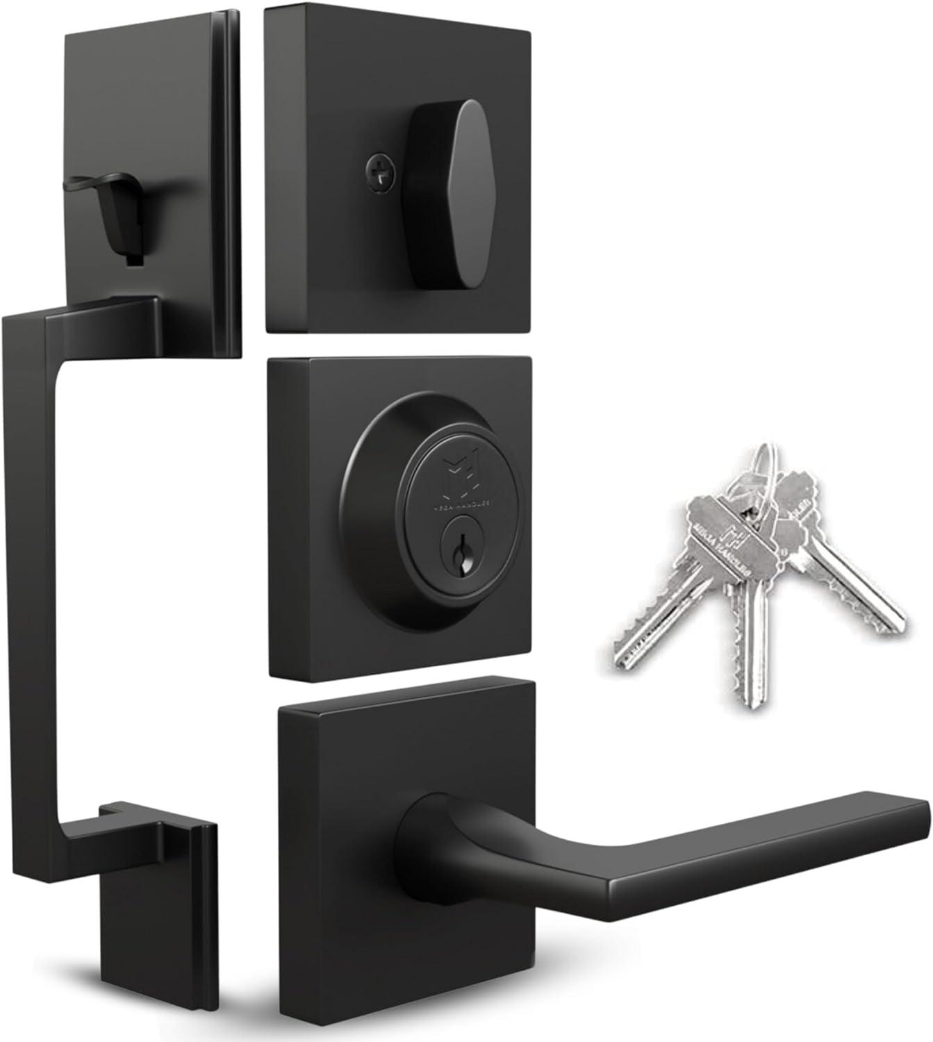 Mega Handles Tobelle Door Handleset | Reversible Entry Lever Door with Single Cylinder Deadbolt for Entrance and Front Door