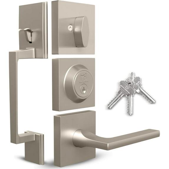 Mega Handles Mega Handles Tobelle Reversible Entry Door Handle Set with Single Cylinder Deadbolt and Lever – Modern Handle for Front, Garage, or Interior Doors