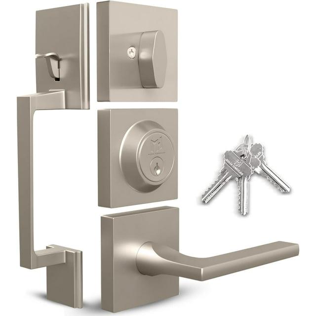 Mega Handles Mega Handles Tobelle Reversible Entry Door Handle Set with Single Cylinder Deadbolt and Lever – Modern Handle for Front, Garage, or Interior Doors