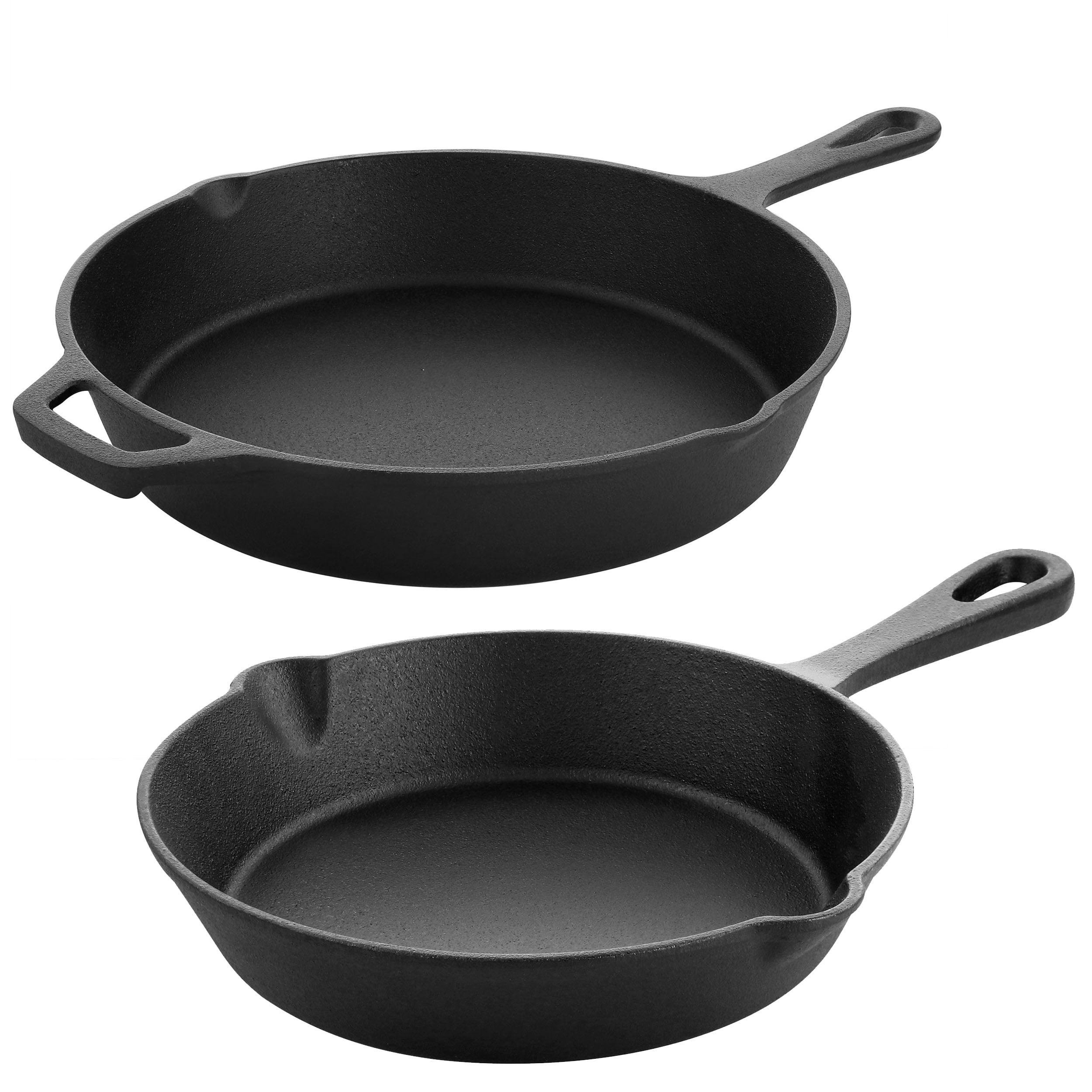 Preseasoned Black Cast Iron Fry Pan Set, 10 and 8 Inch