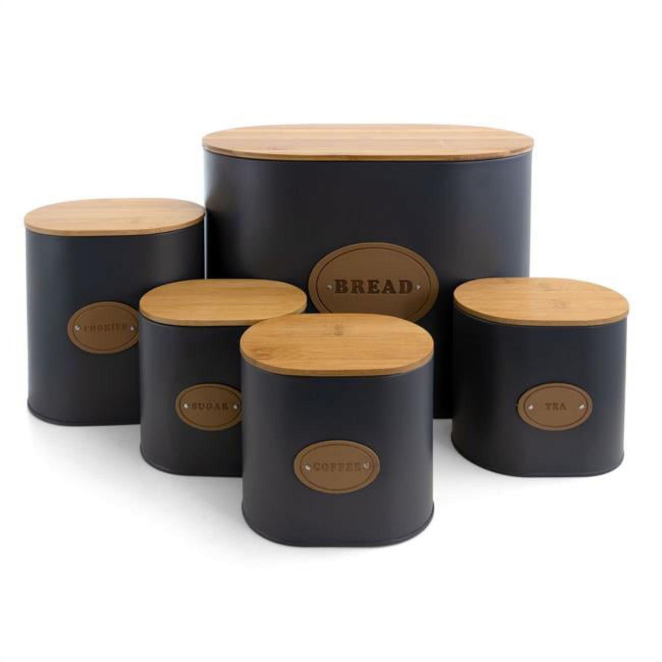 Gray Metal and Bamboo 5-Piece Kitchen Canister Set