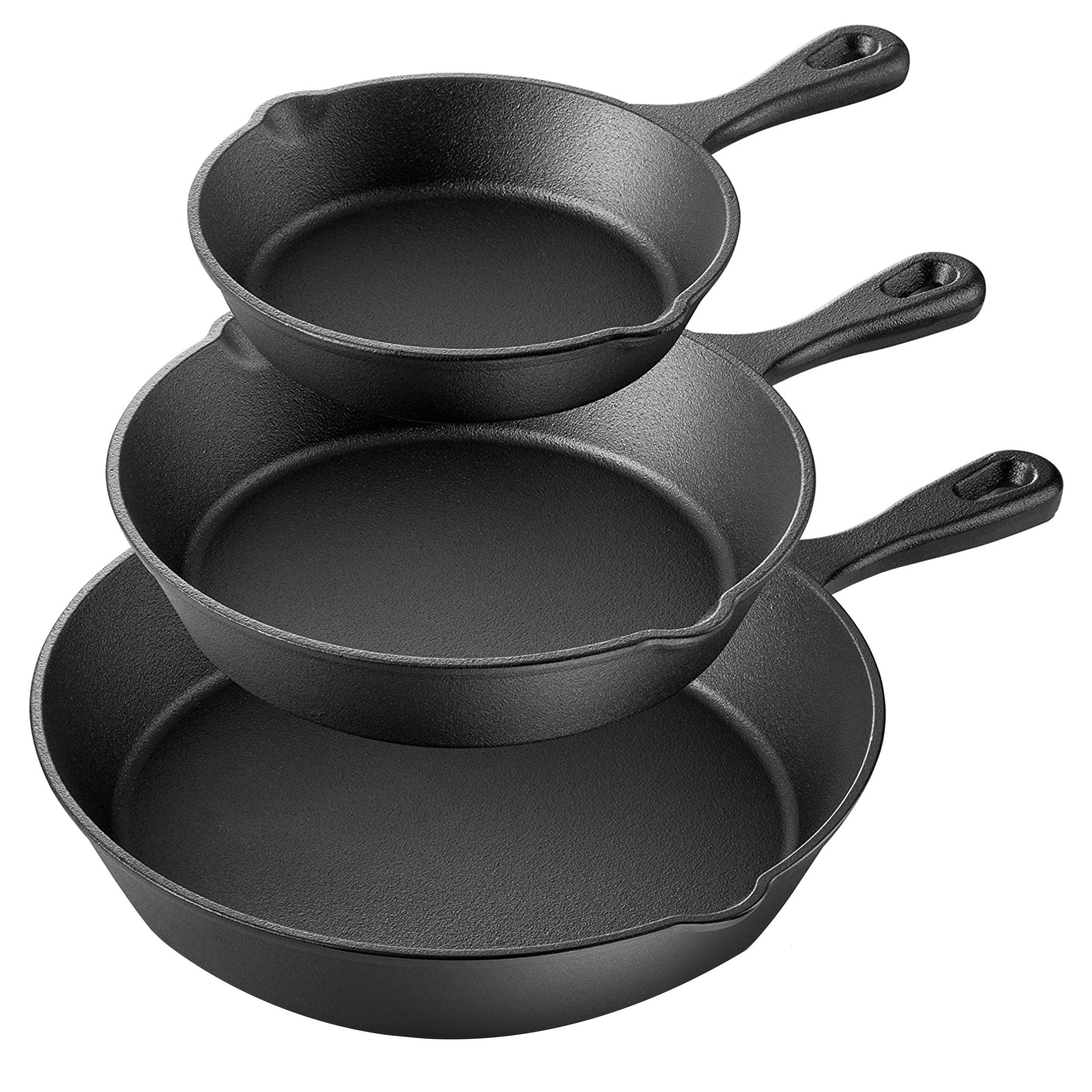 MegaChef Pre-Seasoned Black Cast Iron Skillet Set, 3 Piece