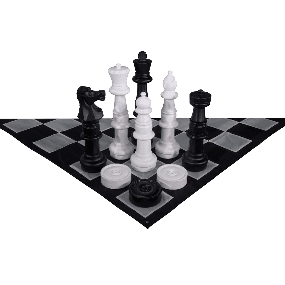 Giant 37" Black and White Outdoor Chess and Checkers Set with Nylon Mat