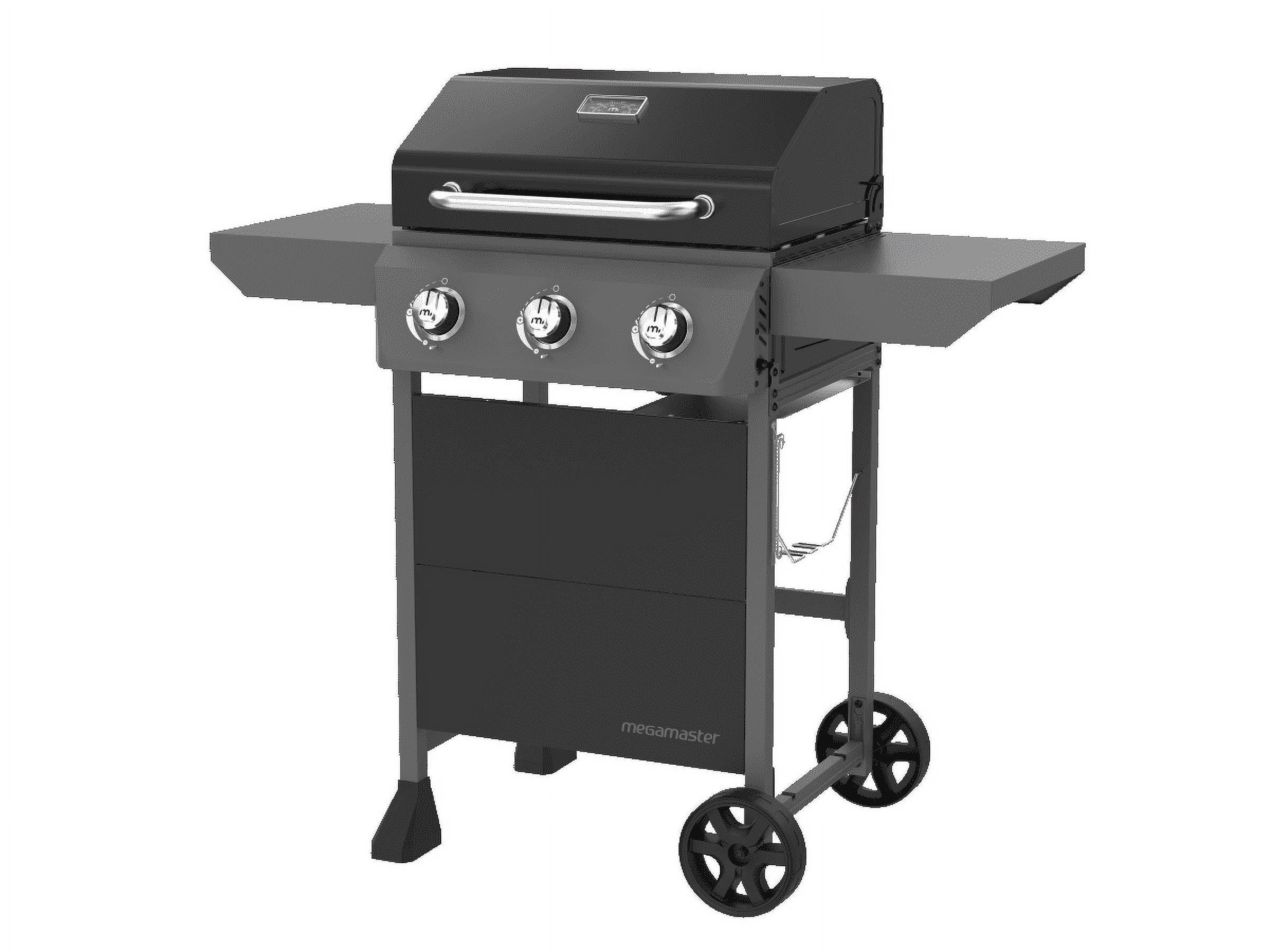 Megamaster Black 3-Burner Propane Gas Grill with Side Tables