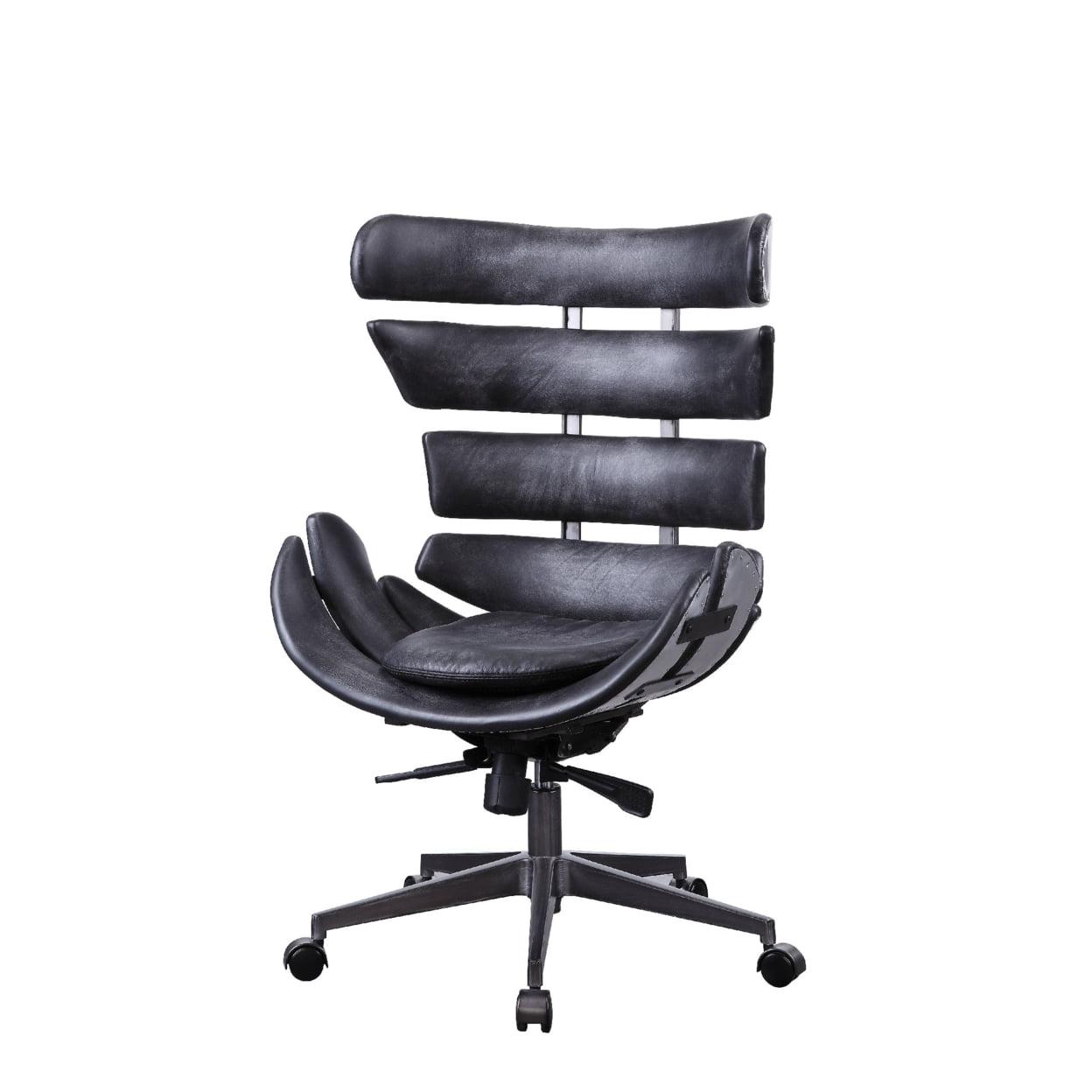 Vintage Black Leather High-Back Swivel Executive Chair