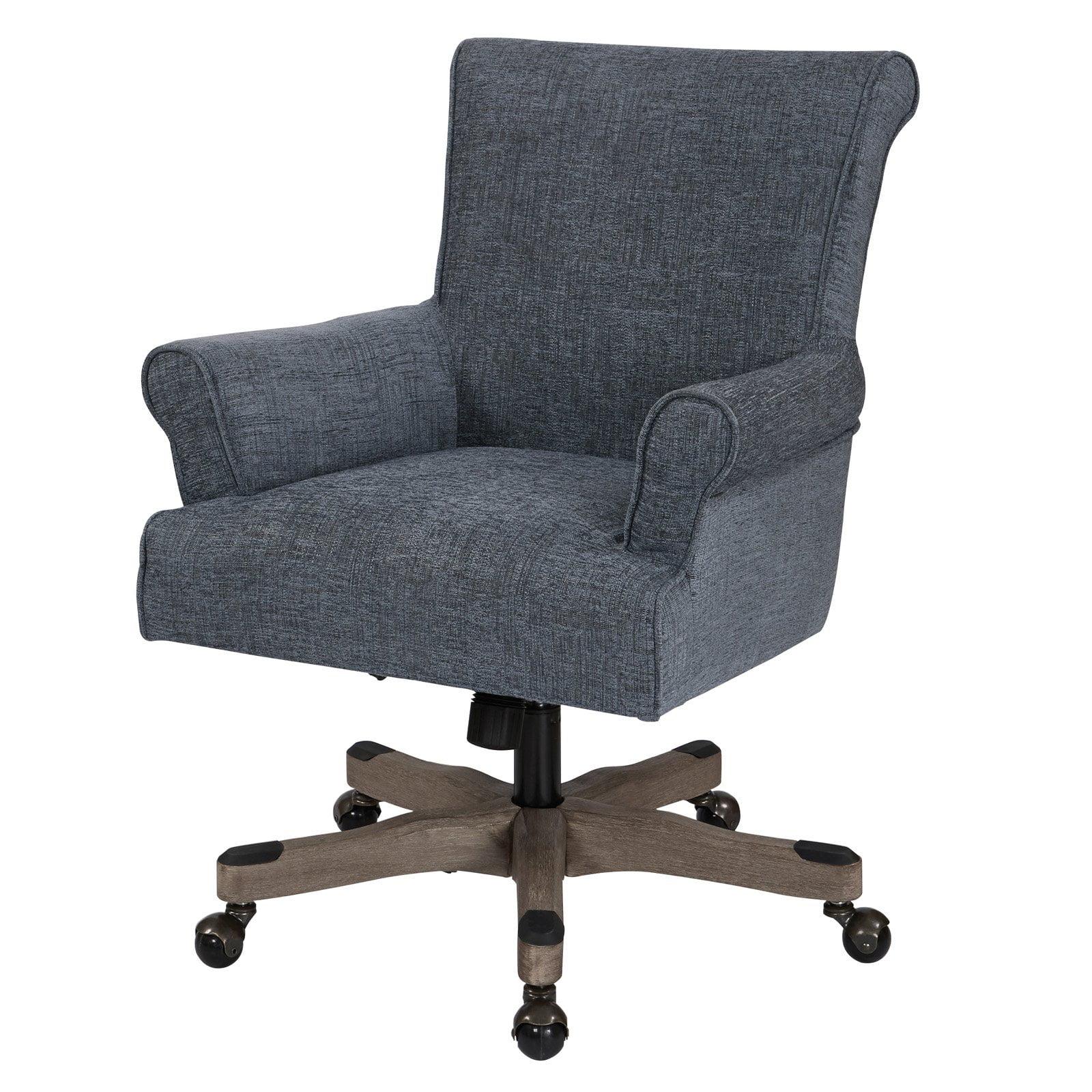 Contemporary Navy Fabric Task Chair with Brushed Grey Wood Base