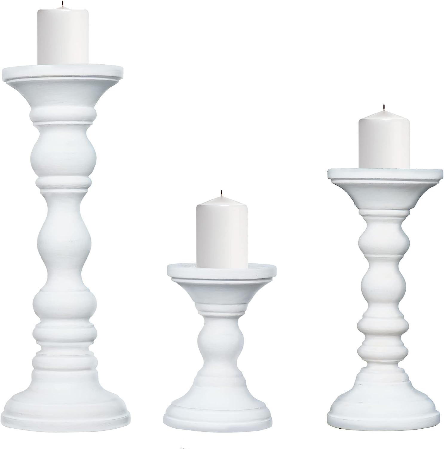 Mela Artisans Matte White Farmhouse Candle Holders for Pillar Candles (Set of 3)