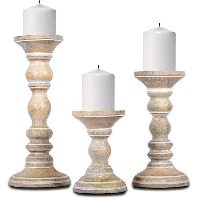 Mela Artisans Set of 3 Wood Candle Holders