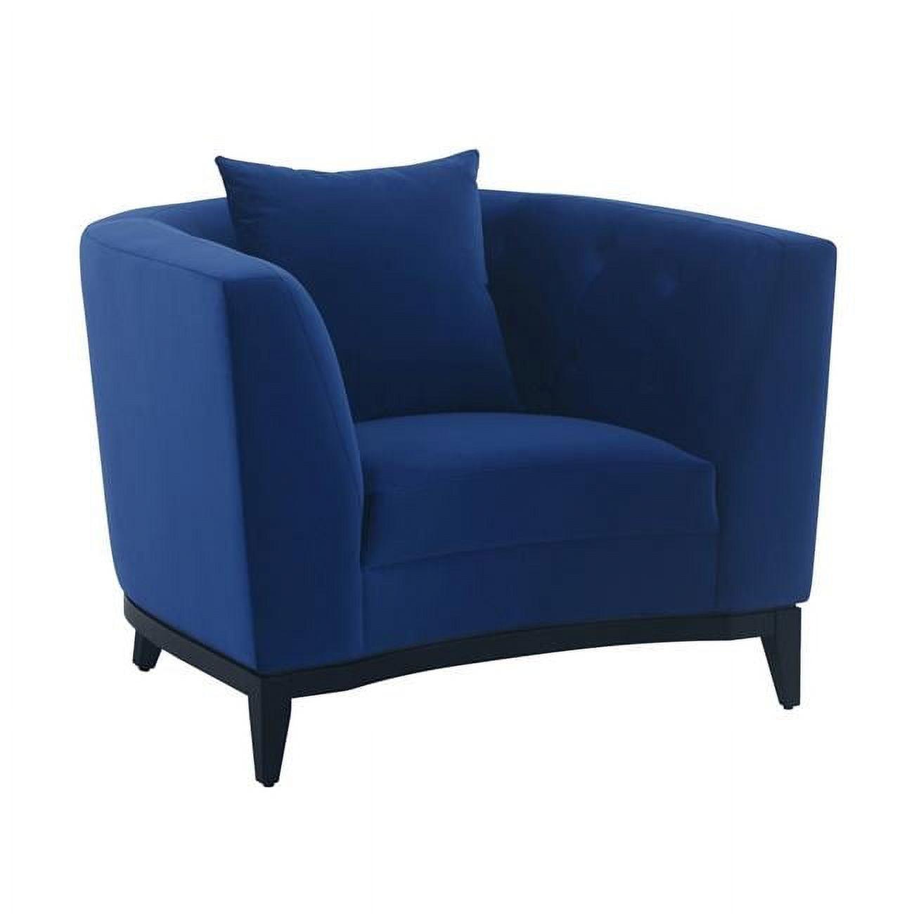 Contemporary Blue Velvet Barrel Accent Chair with Black Base