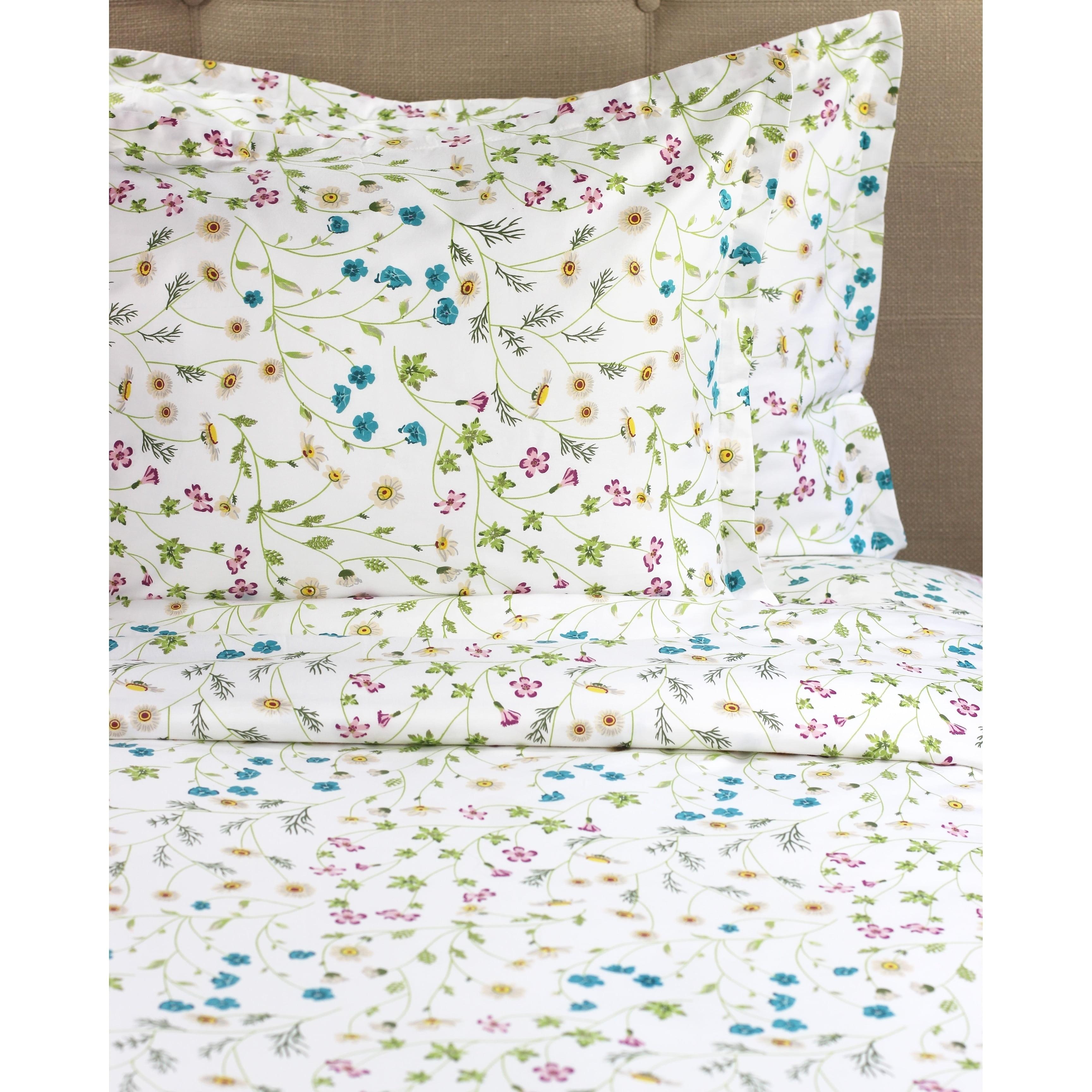 Melange Home Printed Design Cotton Collection 400 Thread Count Wildflower Duvet Set King 3 Piece