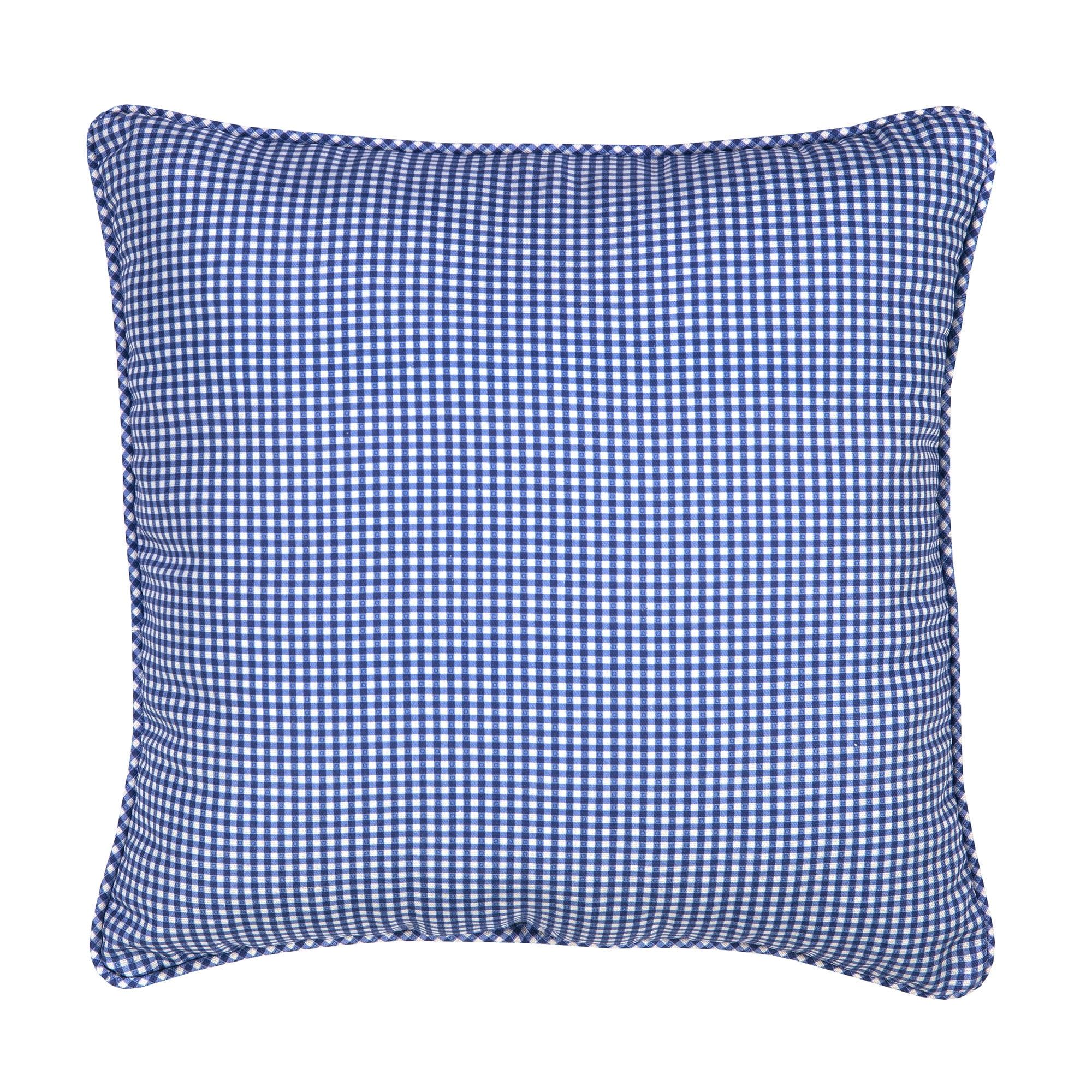 Melanie Blue and White Check Cotton Square Pillow