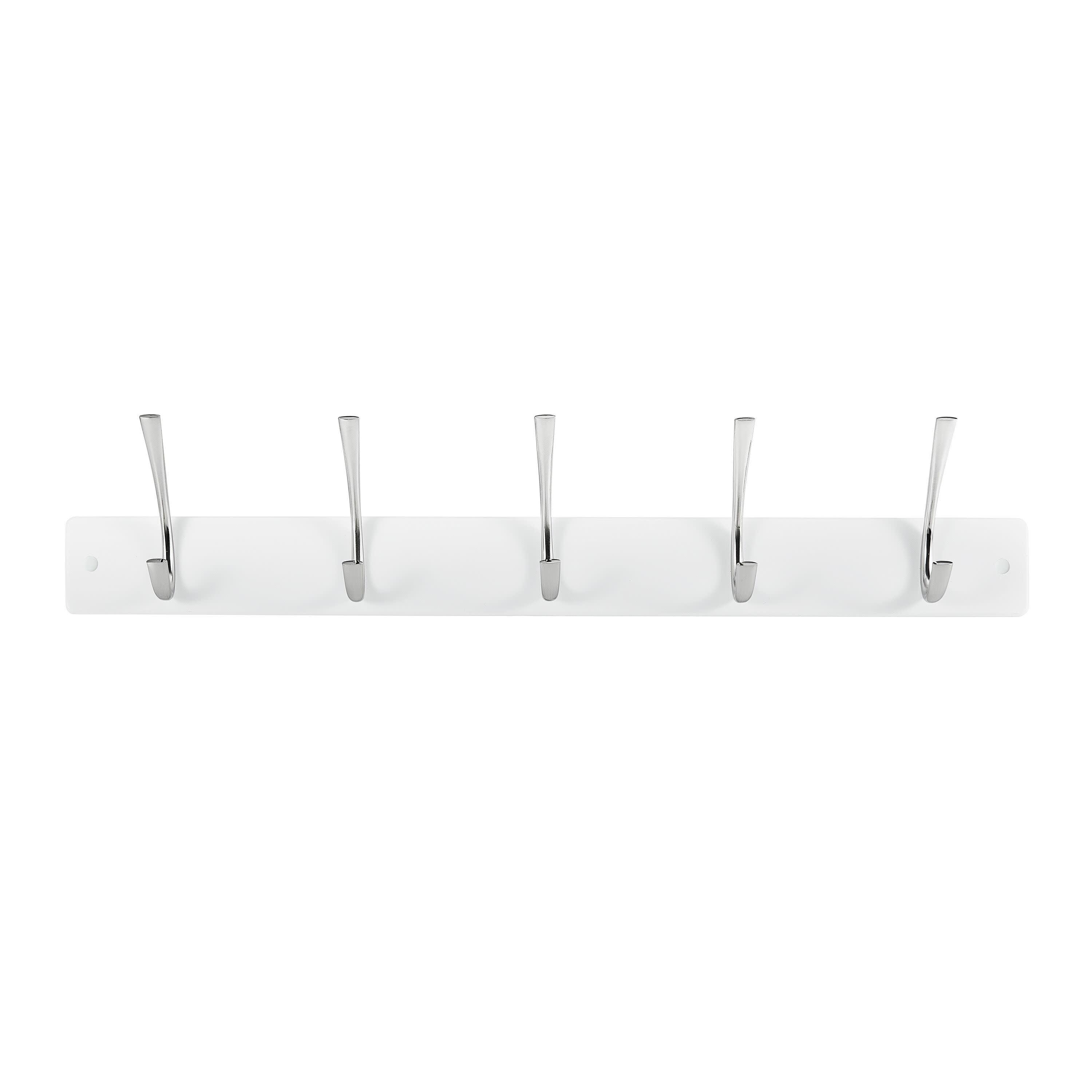 White Wall Mounted Coat Rack with 5 Metal Hooks