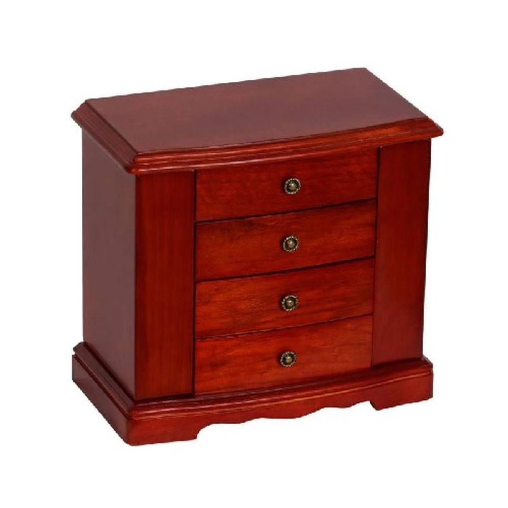 Cherry Finish Wooden Musical Jewelry Box with 3 Drawers