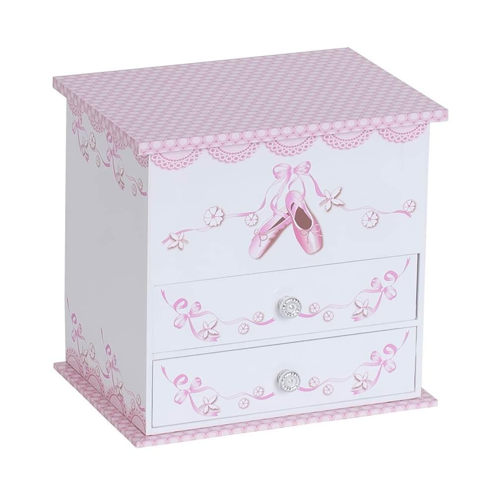 Pink and White Girls' Musical Ballerina Jewelry Box with Drawers