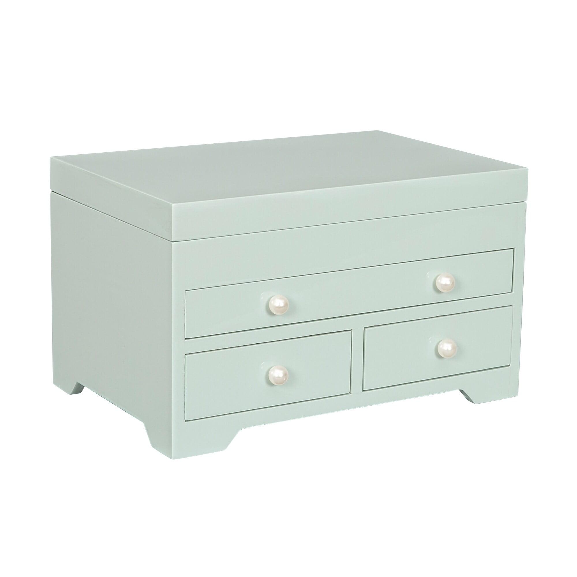 Seafoam Green Wooden Jewelry Box with Pearl Knobs