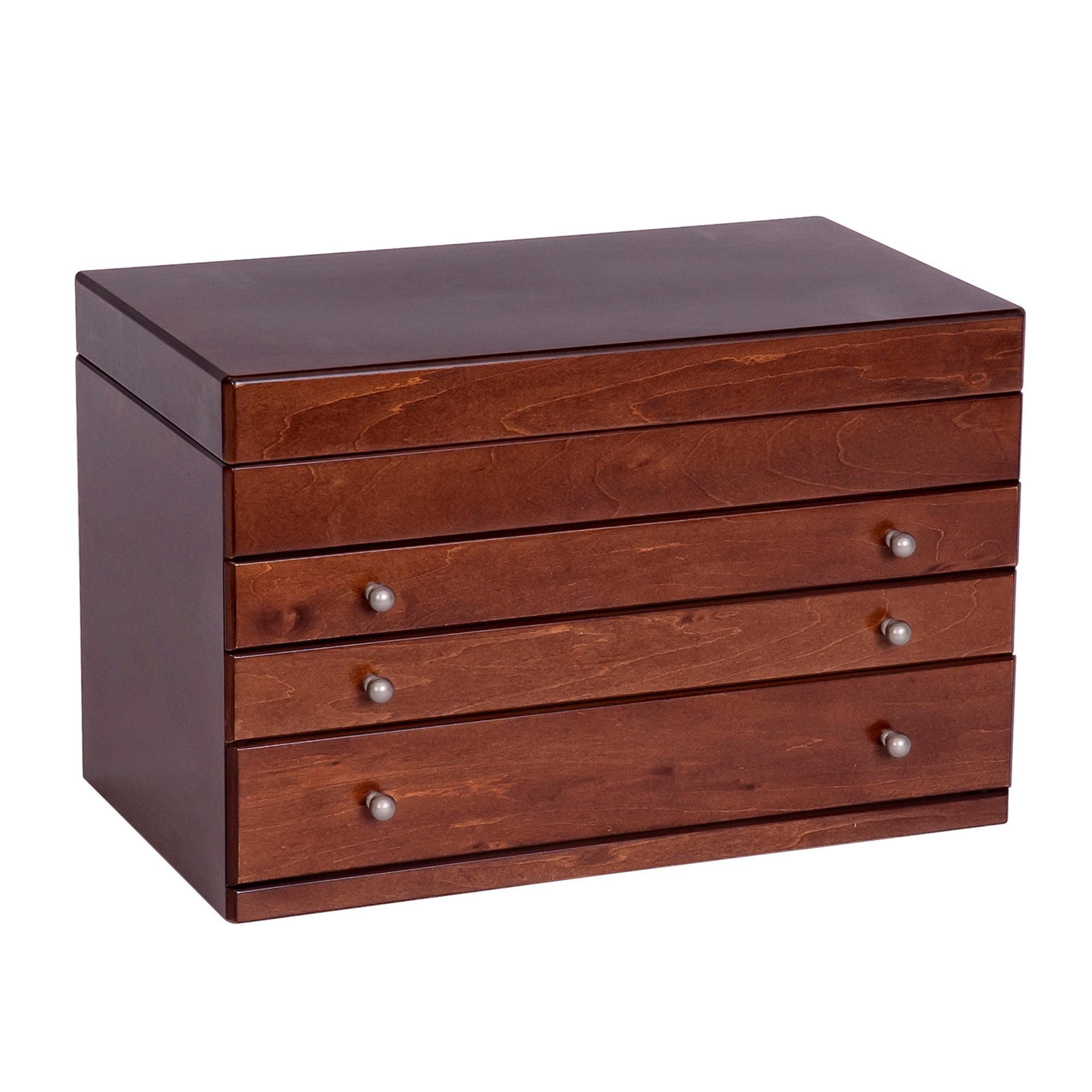 Walnut Finish Wooden Jewelry Box with 21 Sections