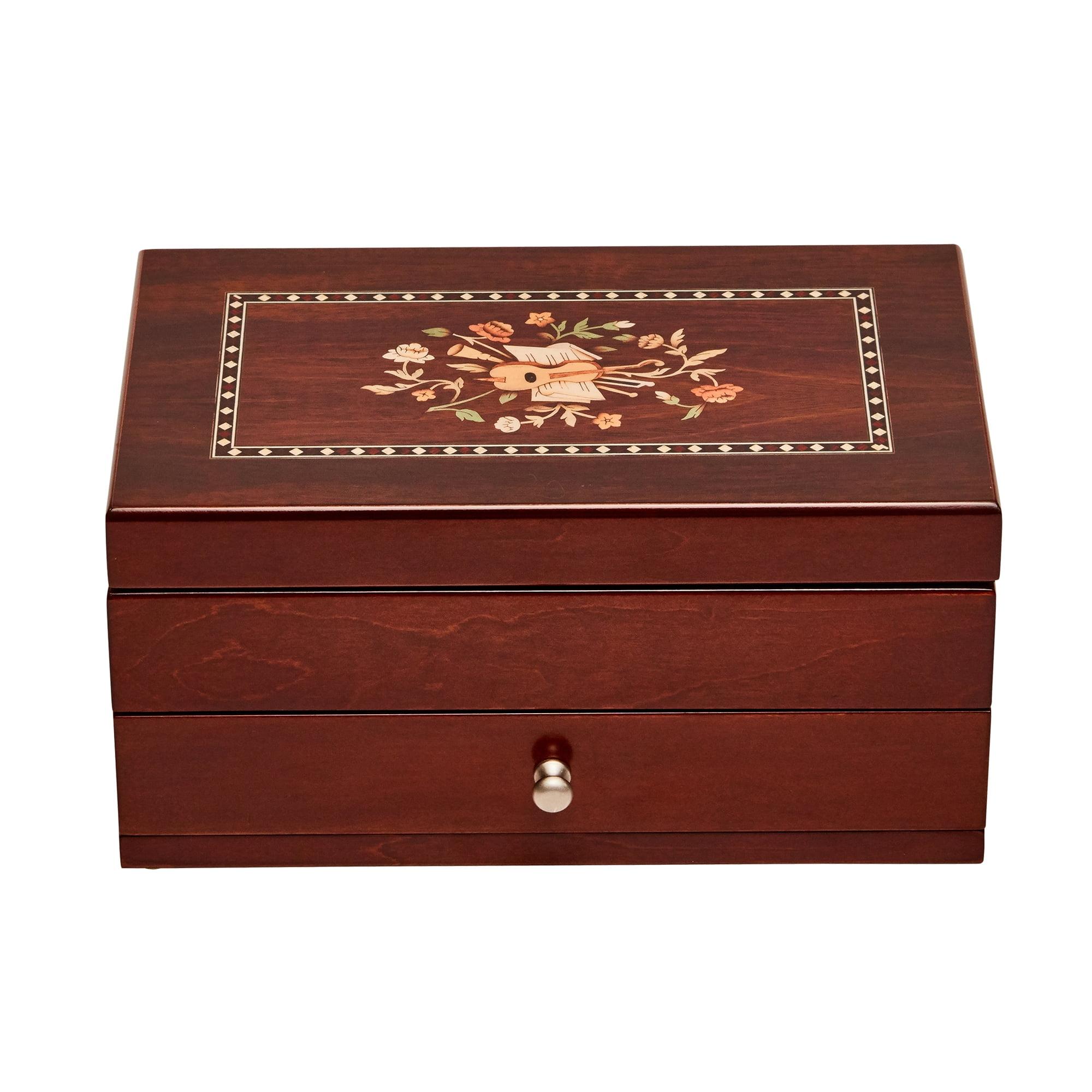 Walnut Florentine Motif Wooden Jewelry Box with Mirror